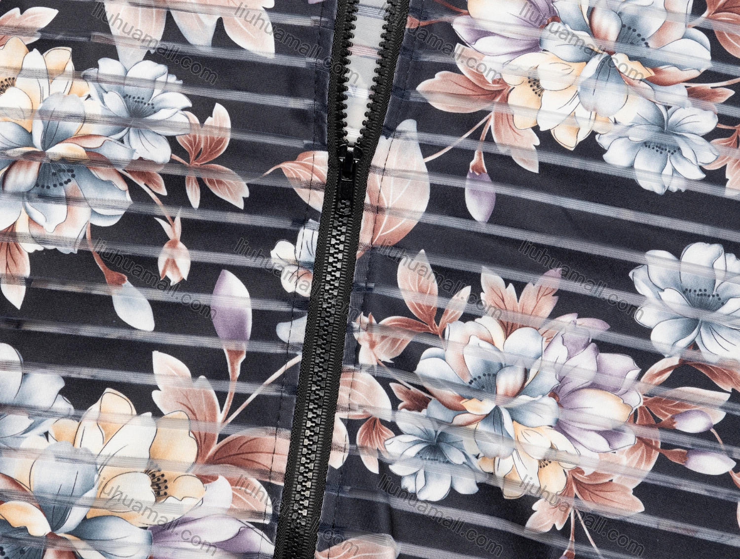 Wholesale Women's Casual Mock Neck Long Sleeve Zip Floral Print Striped Jacket 6446# - Liuhuamall