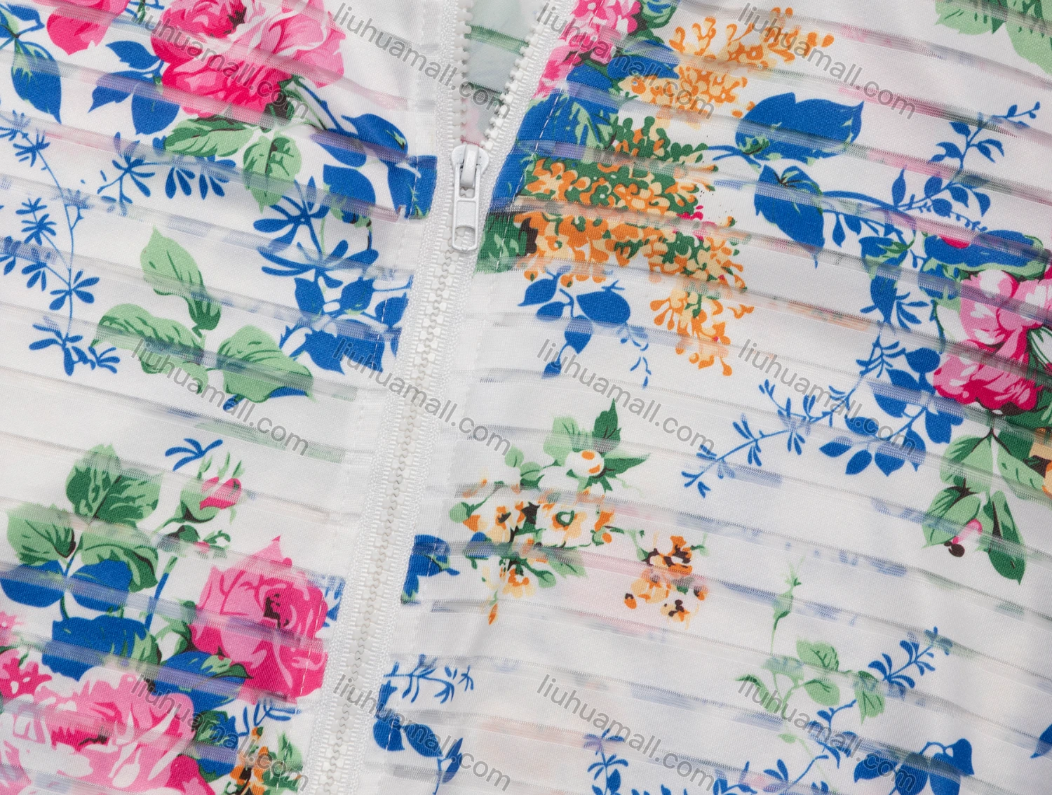 Wholesale Women's Casual Mock Neck Long Sleeve Zip Floral Print Striped Jacket 64345# - Liuhuamall