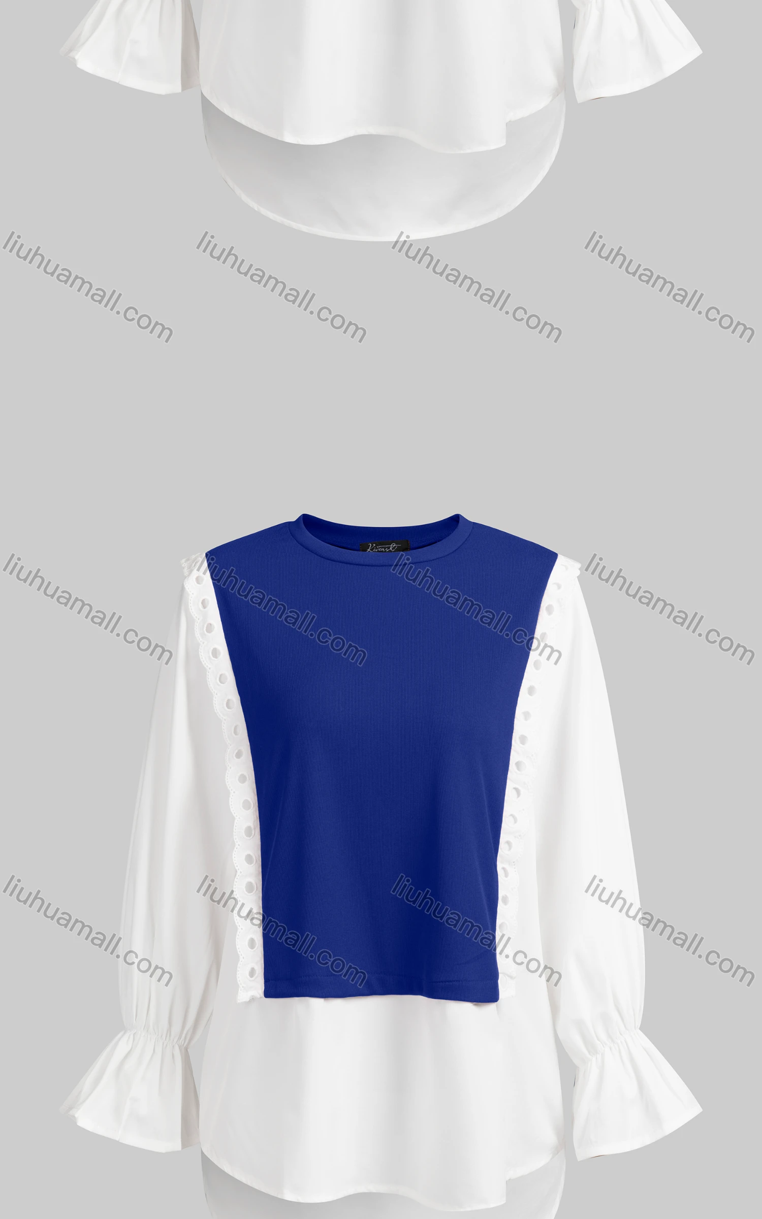 Wholesale Women's Casual Crew Neck Poet Sleeve Lace Knit Splicing Blouse 6733# - Liuhuamall
