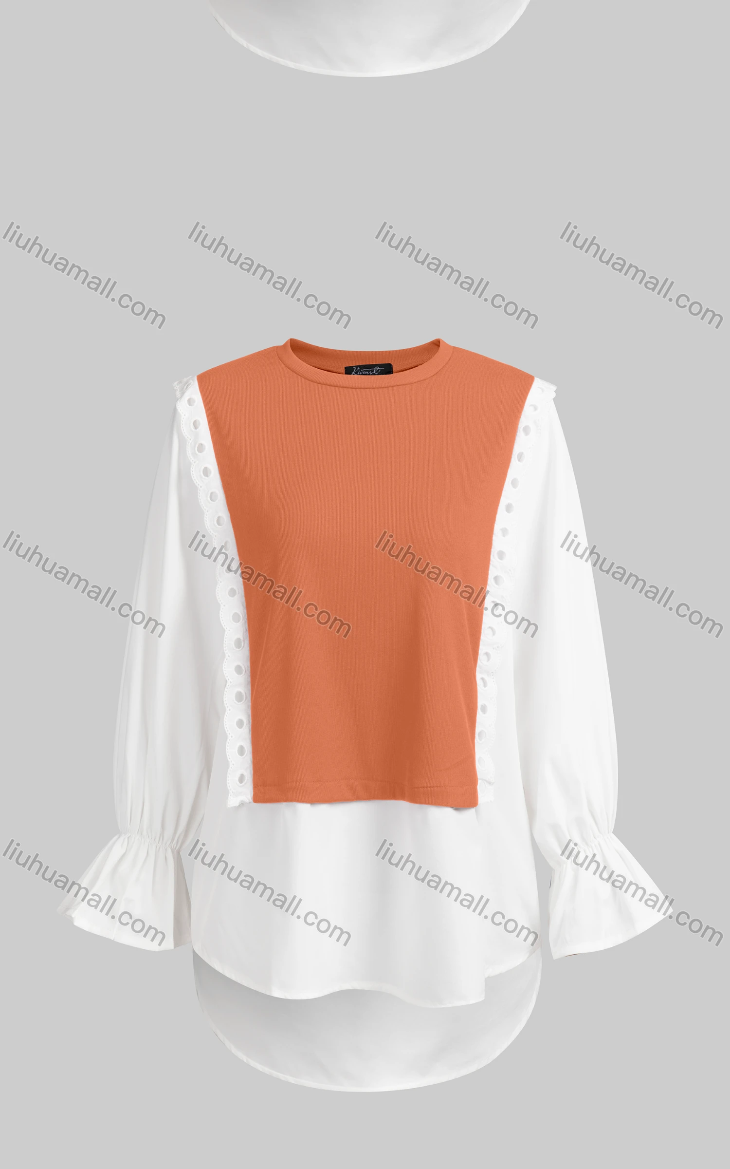 Wholesale Women's Casual Crew Neck Poet Sleeve Lace Knit Splicing Blouse 6733# - Liuhuamall