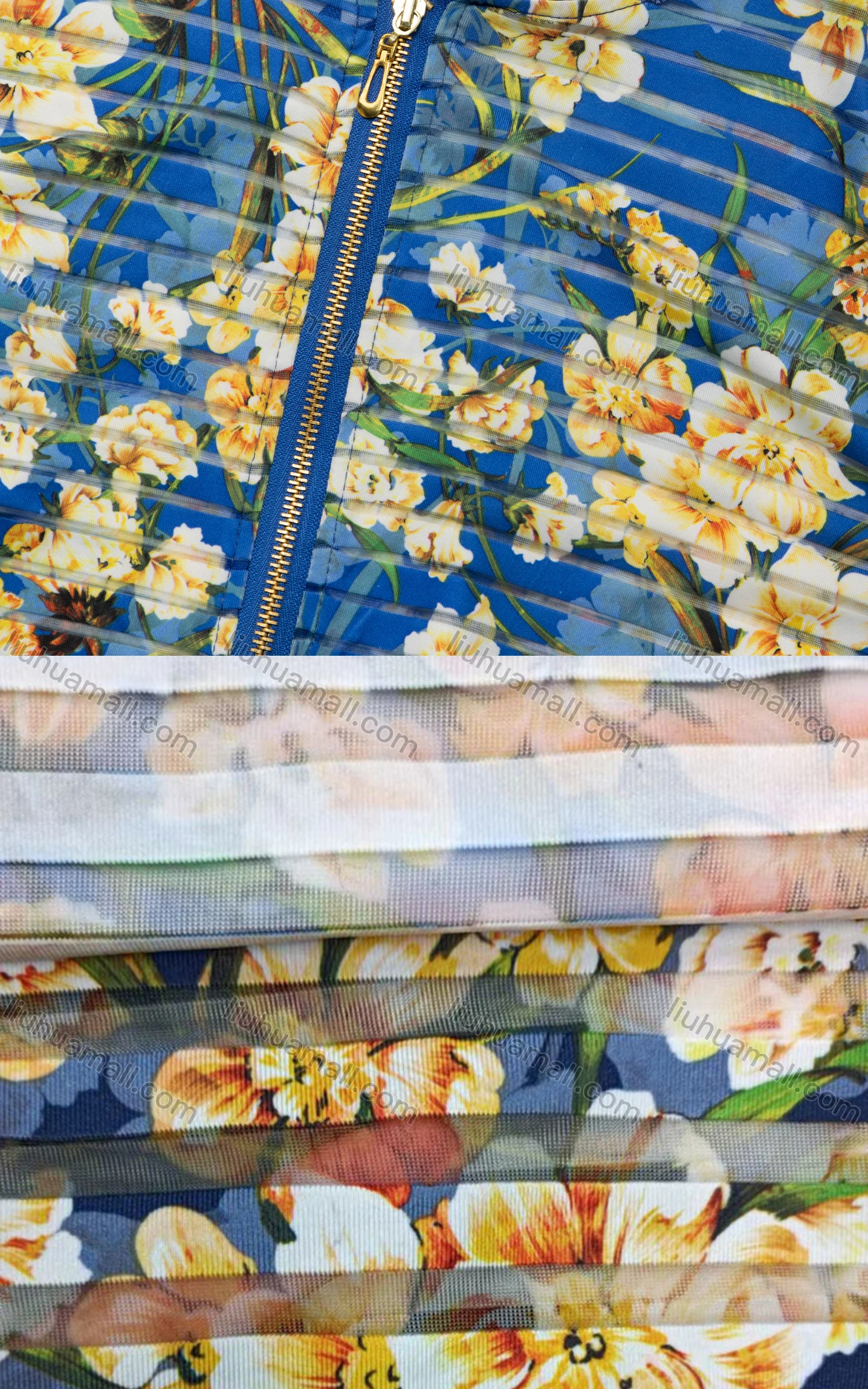 Wholesale Women's Casual Mock Neck Long Sleeve Zip Floral Print Striped Jacket 6467# - Liuhuamall