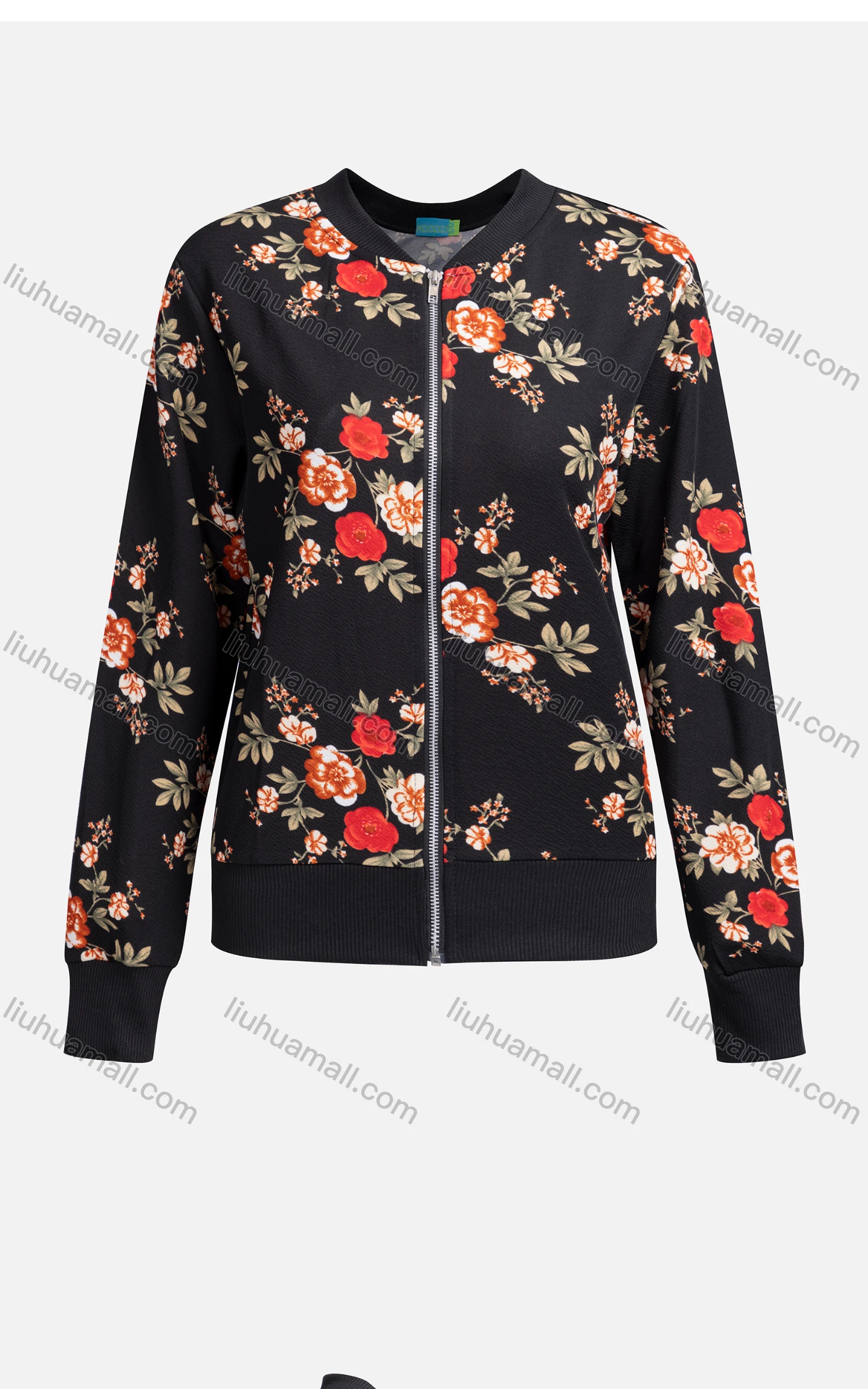 Wholesale Women's Casual Mock Neck Long Sleeve Zip Floral Print Jacket 6362# - Liuhuamall