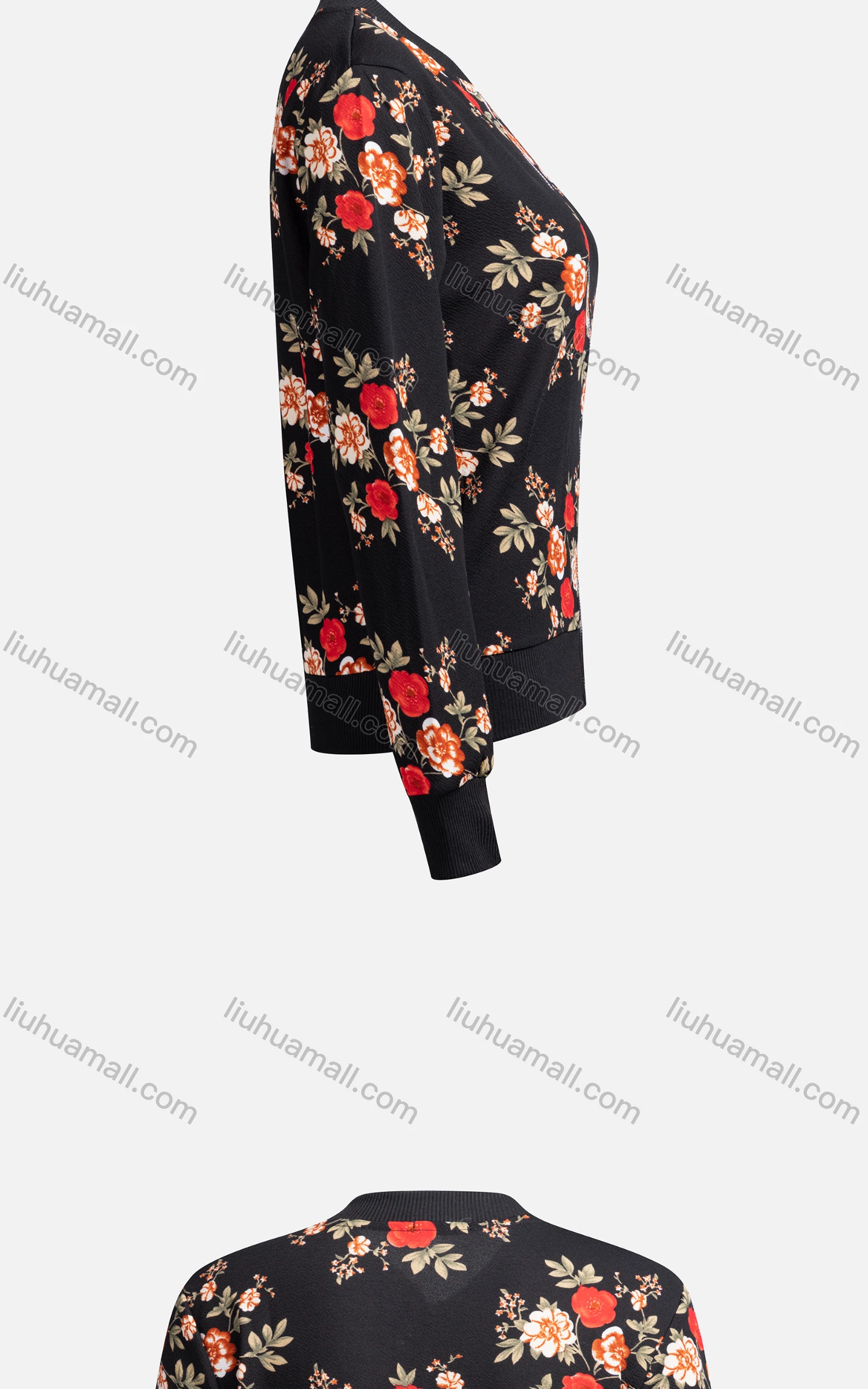 Wholesale Women's Casual Mock Neck Long Sleeve Zip Floral Print Jacket 6362# - Liuhuamall
