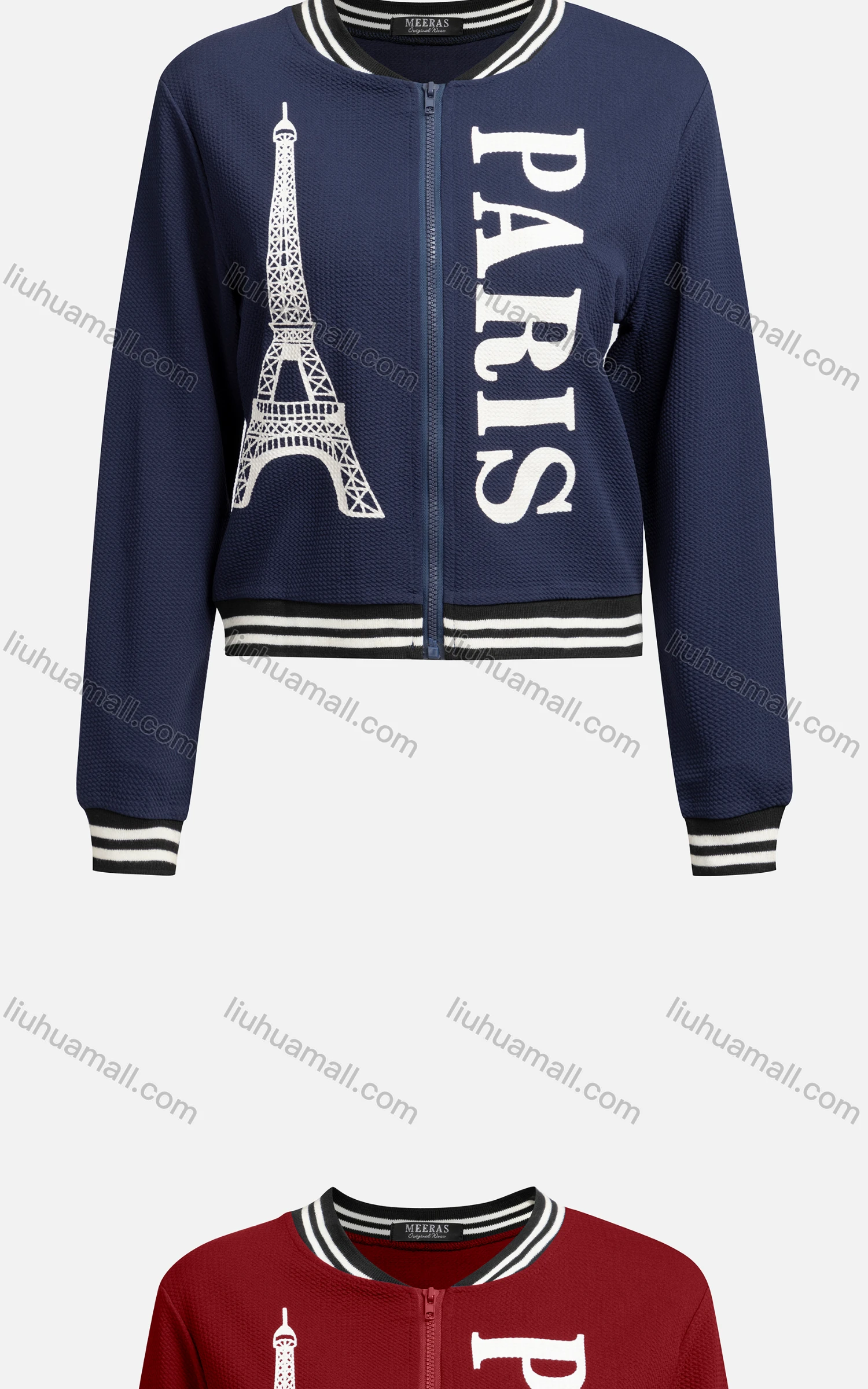 Wholesale Women's Casual Baseball Collar Long Sleeve Zip Graphic Letter Jacket 6433# - Liuhuamall