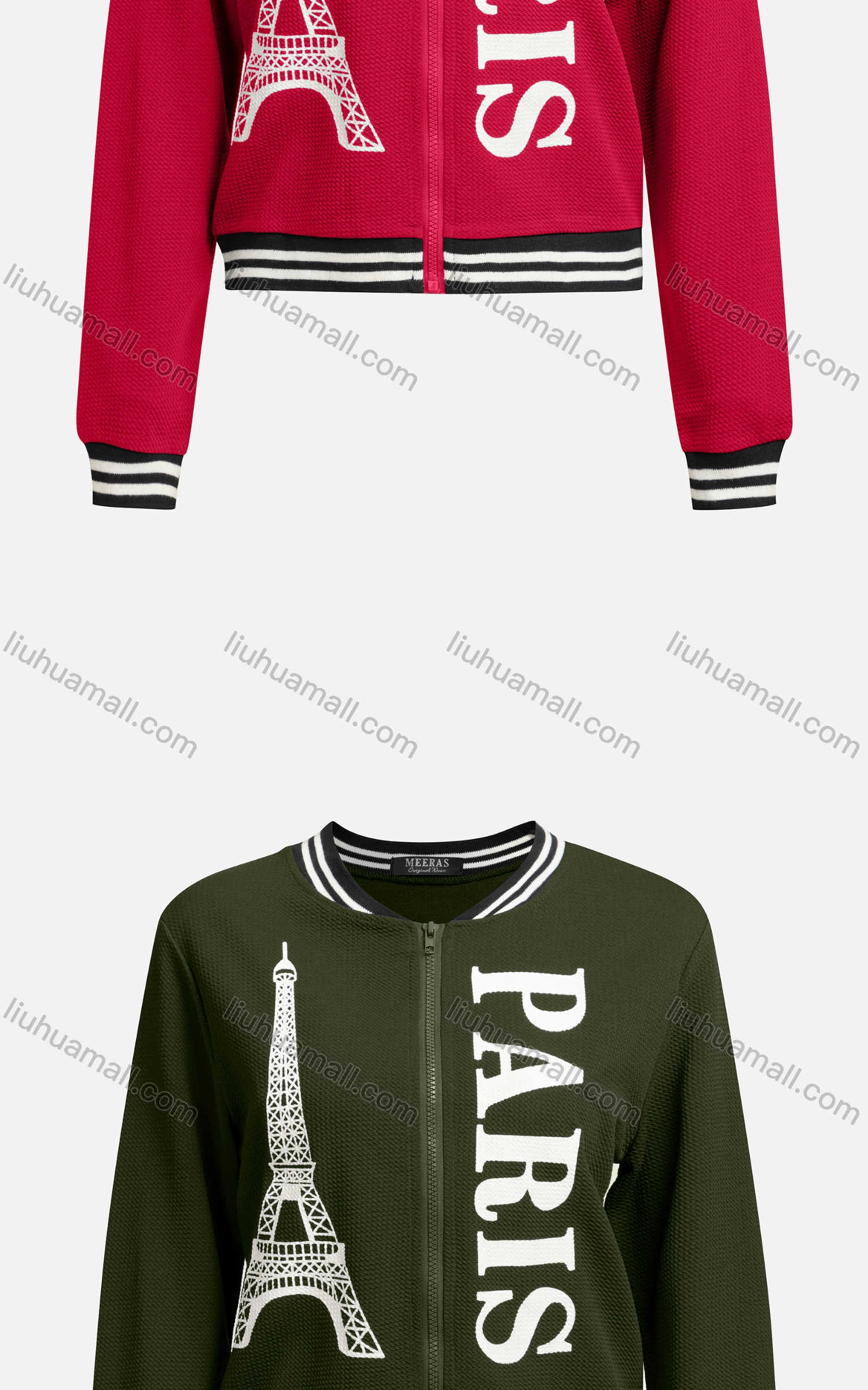 Wholesale Women's Casual Baseball Collar Long Sleeve Zip Graphic Letter Jacket 6433# - Liuhuamall