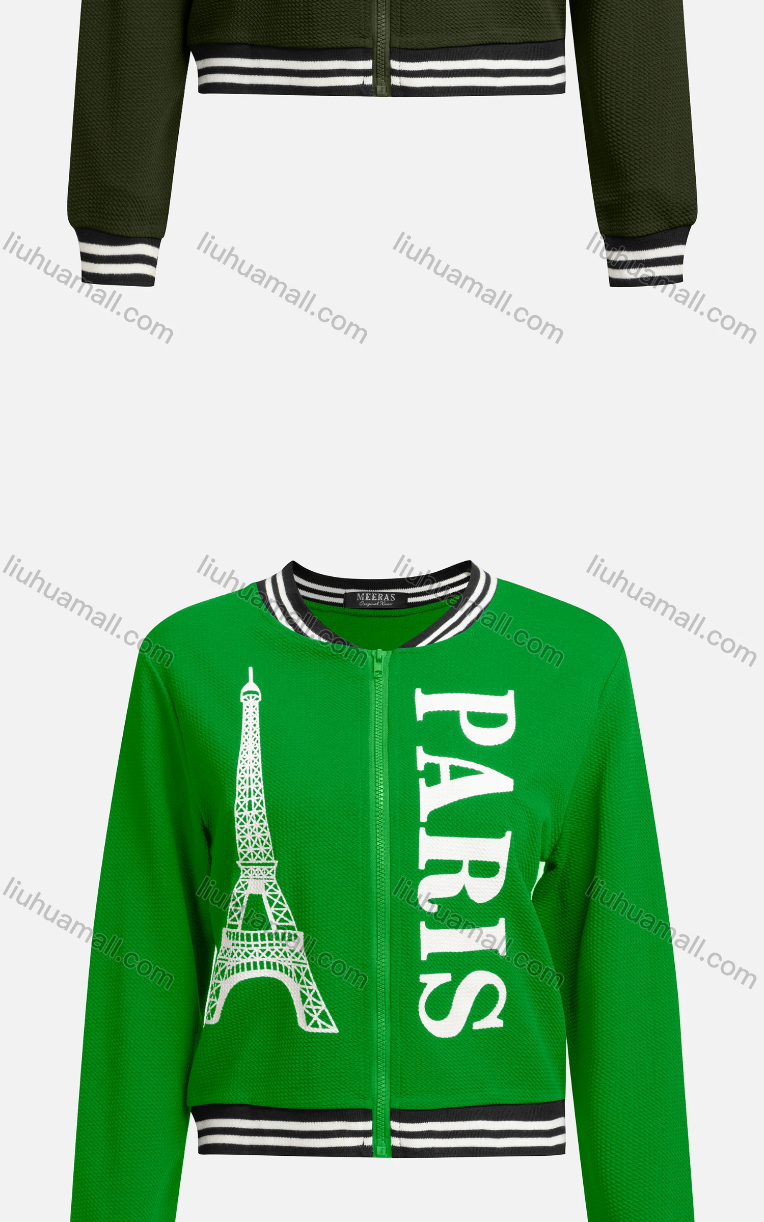 Wholesale Women's Casual Baseball Collar Long Sleeve Zip Graphic Letter Jacket 6433# - Liuhuamall