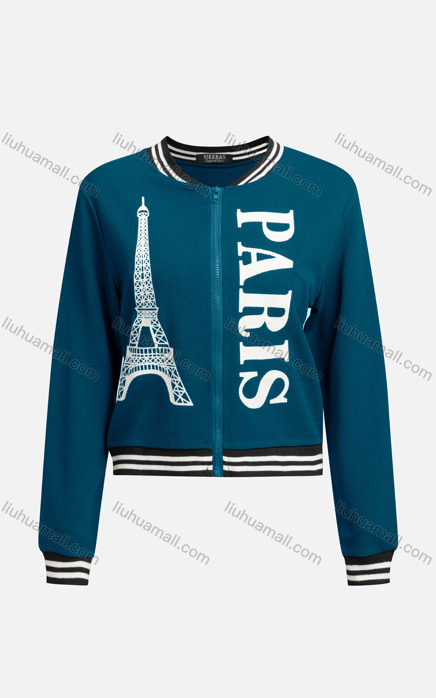 Wholesale Women's Casual Baseball Collar Long Sleeve Zip Graphic Letter Jacket 6433# - Liuhuamall