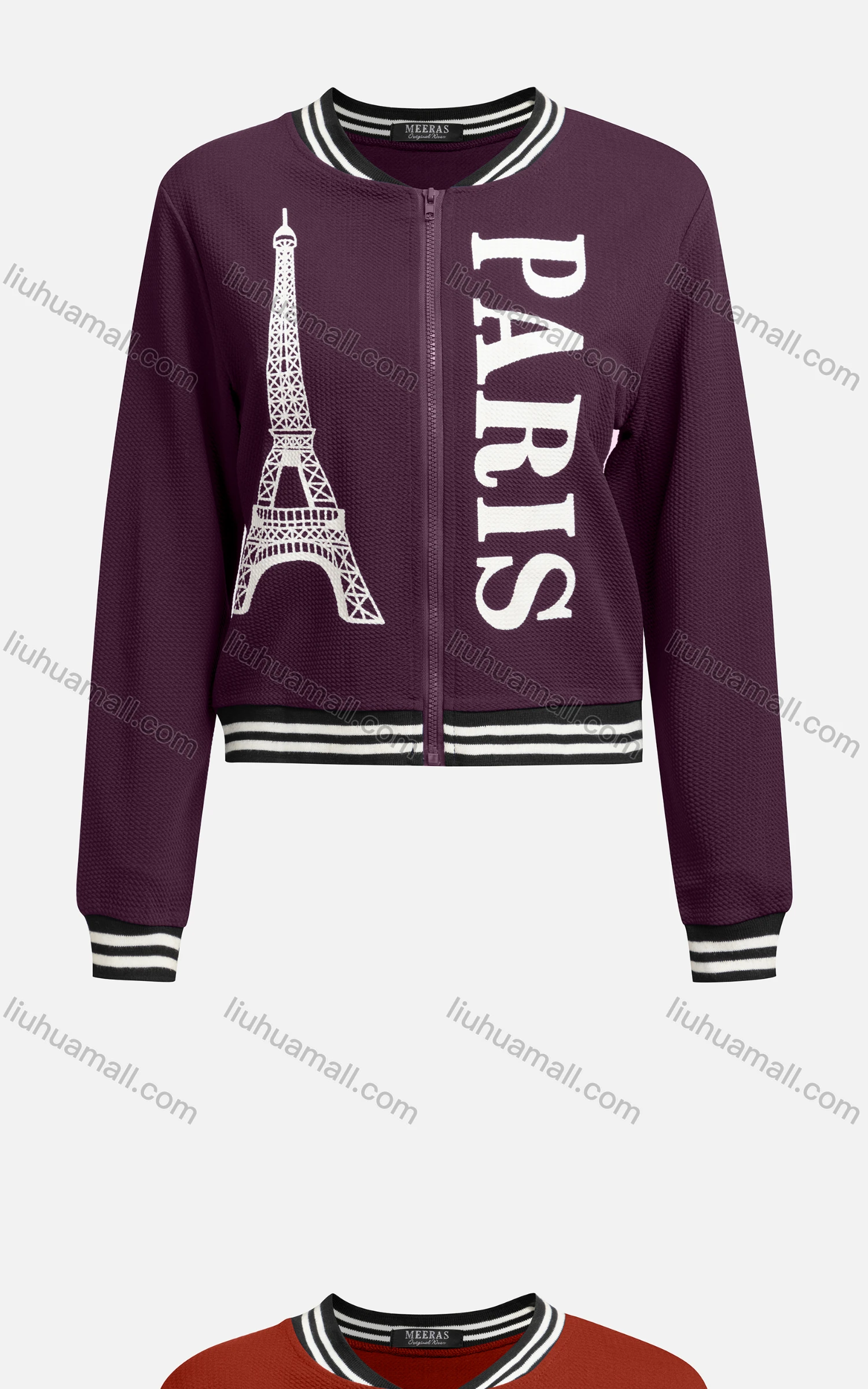 Wholesale Women's Casual Baseball Collar Long Sleeve Zip Graphic Letter Jacket 6433# - Liuhuamall