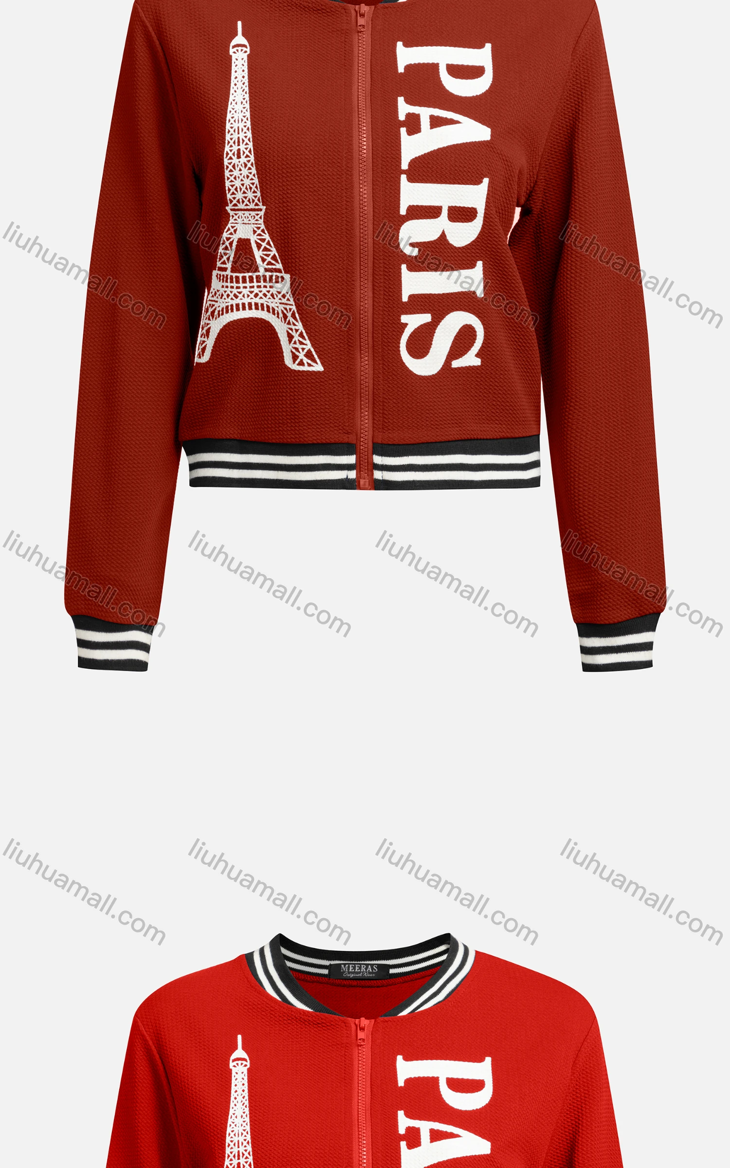 Wholesale Women's Casual Baseball Collar Long Sleeve Zip Graphic Letter Jacket 6433# - Liuhuamall