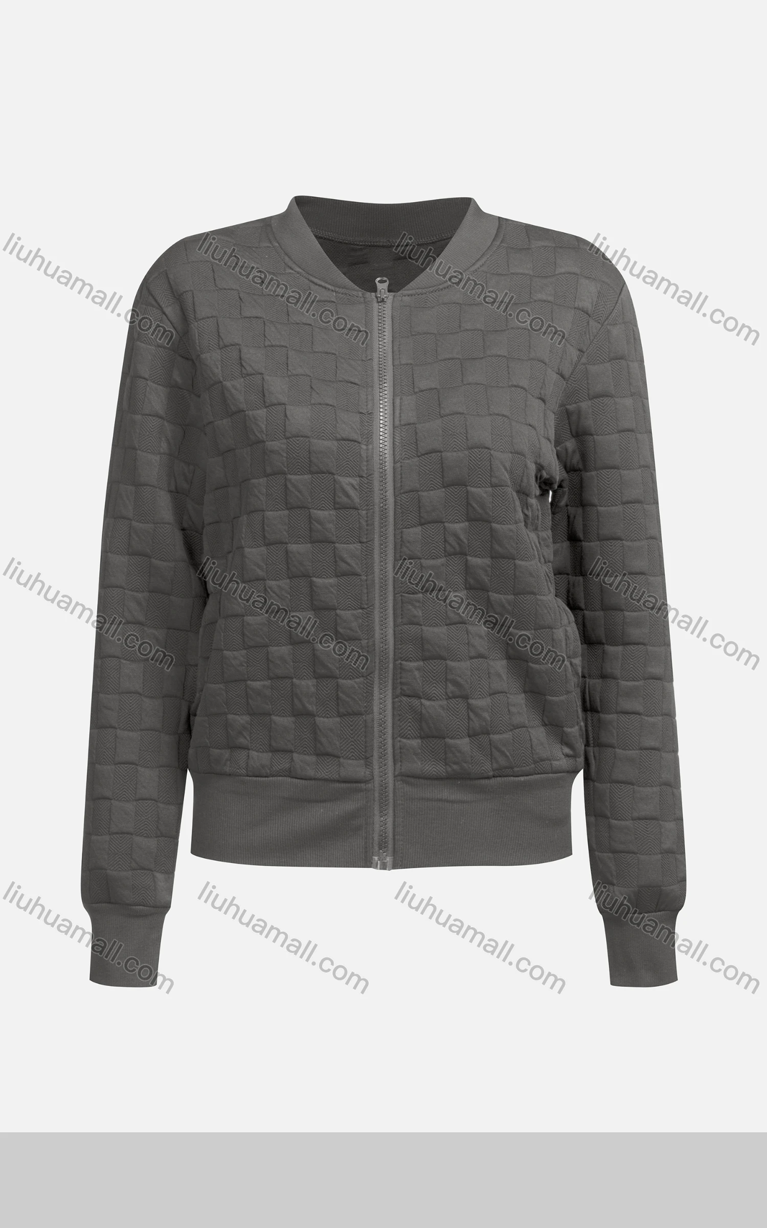 Wholesale Women's Casual Mock Neck Long Sleeve Waffle Zip Plain Jacket 6880# - Liuhuamall