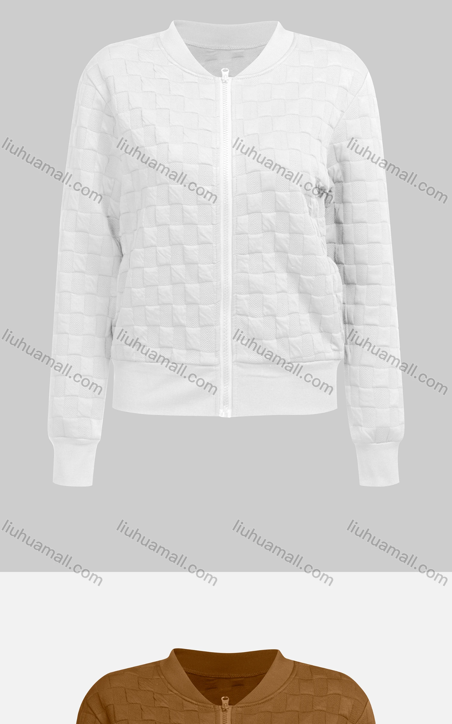 Wholesale Women's Casual Mock Neck Long Sleeve Waffle Zip Plain Jacket 6880# - Liuhuamall