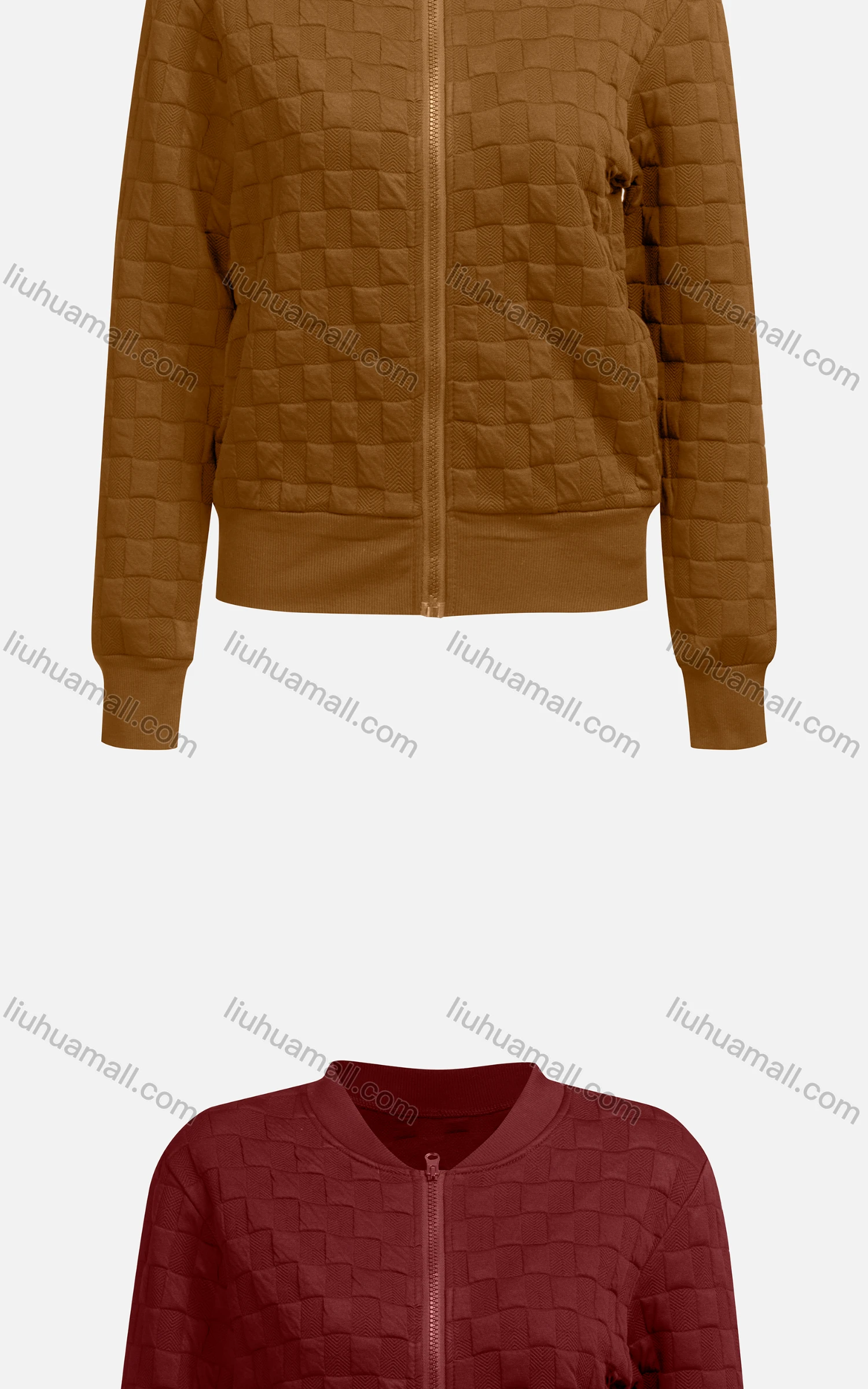 Wholesale Women's Casual Mock Neck Long Sleeve Waffle Zip Plain Jacket 6880# - Liuhuamall