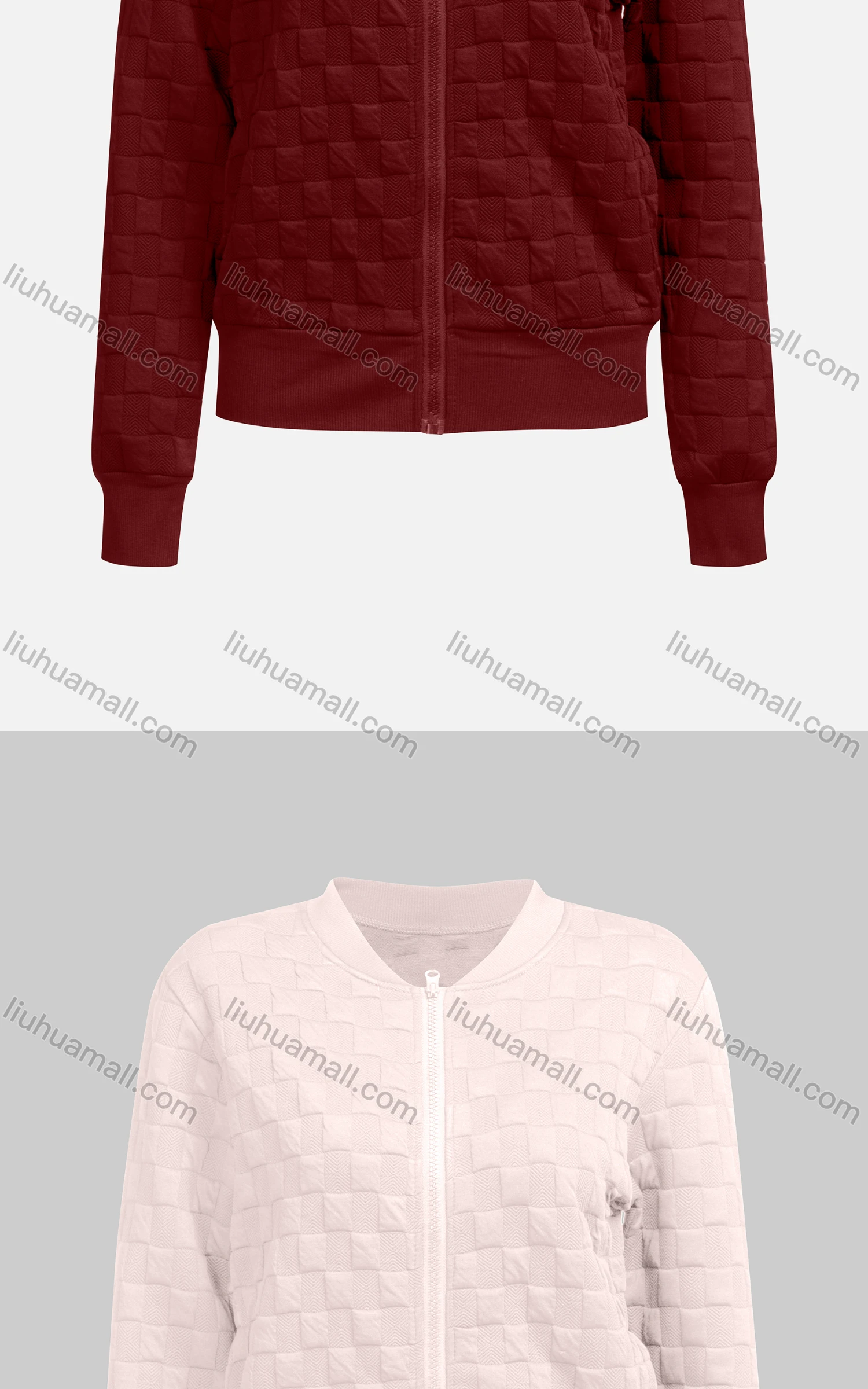 Wholesale Women's Casual Mock Neck Long Sleeve Waffle Zip Plain Jacket 6880# - Liuhuamall