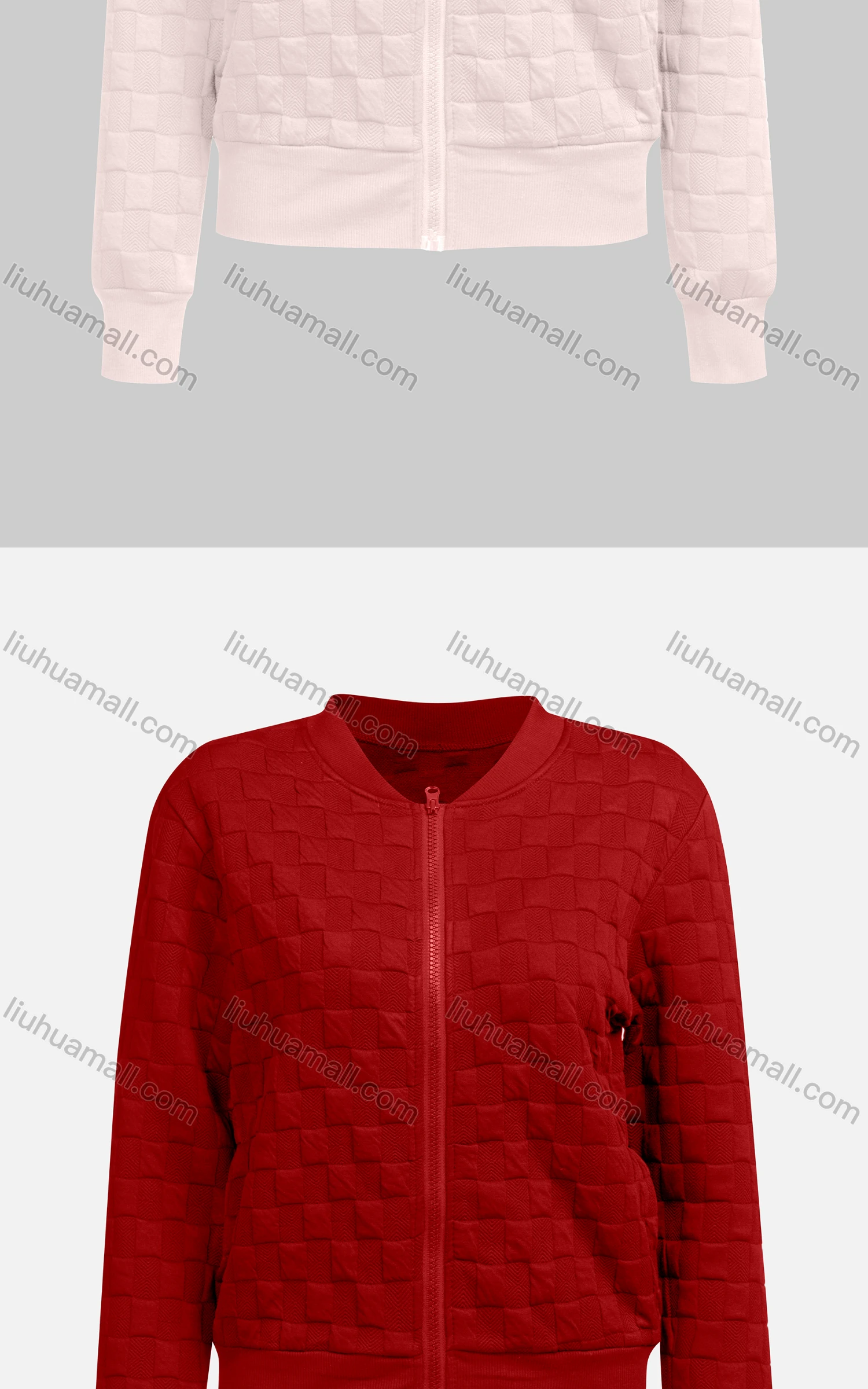 Wholesale Women's Casual Mock Neck Long Sleeve Waffle Zip Plain Jacket 6880# - Liuhuamall