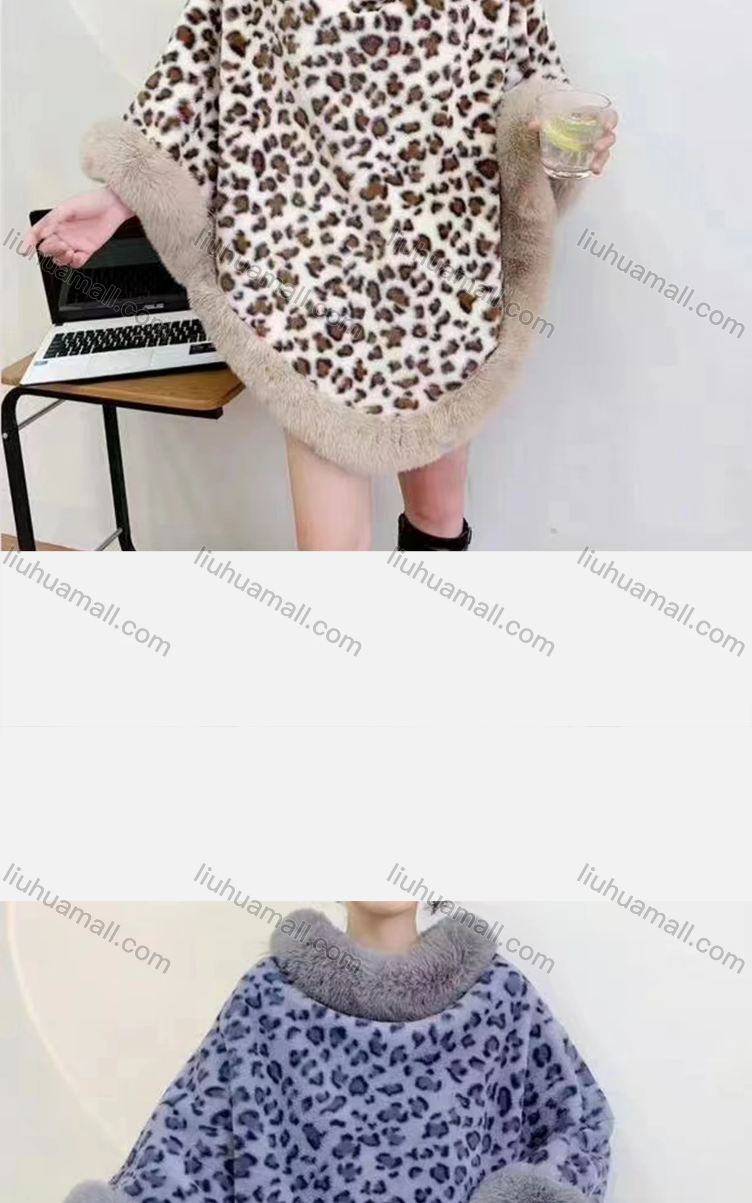 Wholesale Women's Fashion Causal Fuzzy Collar Thermal Leopard Cape - Liuhuamall