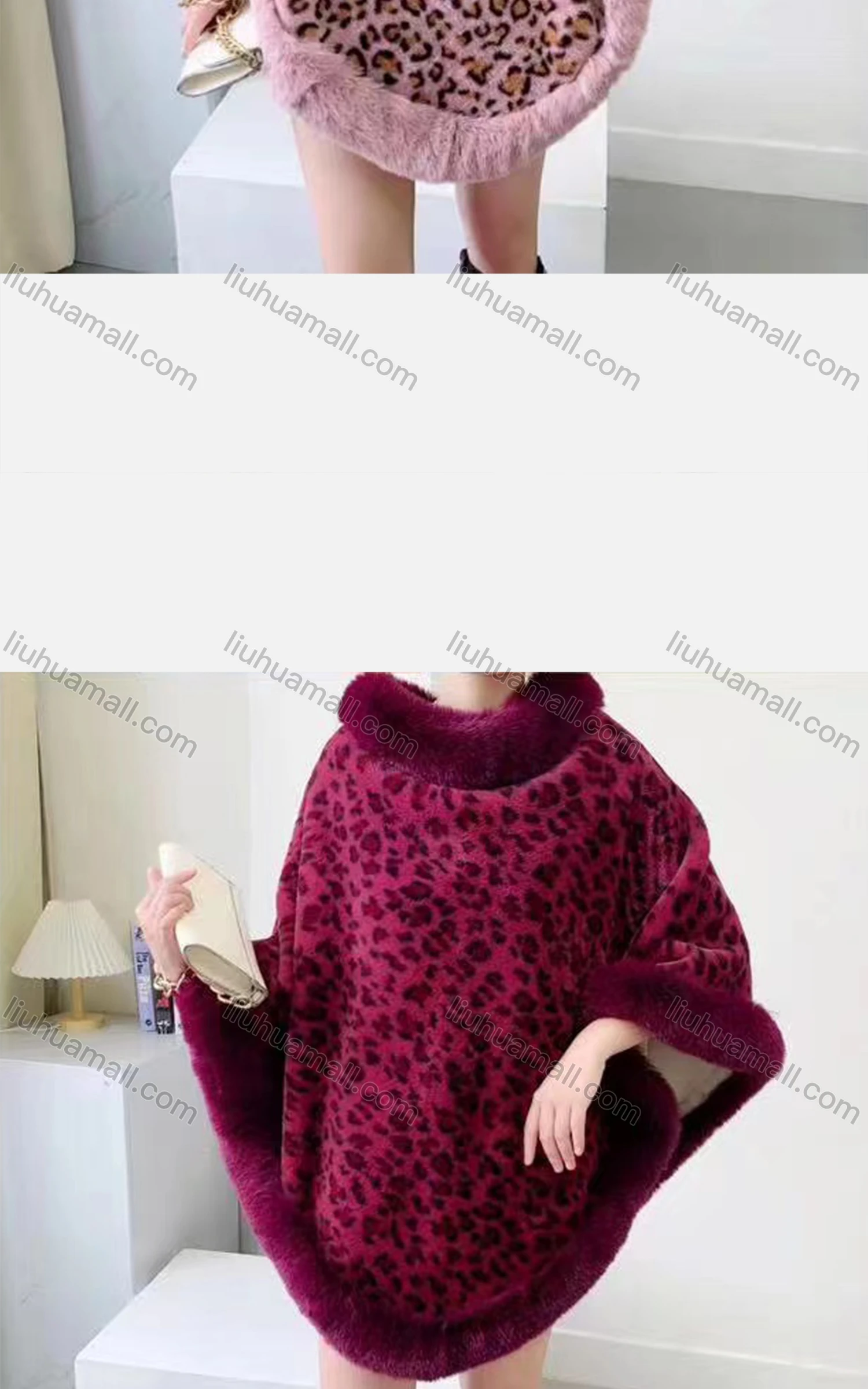 Wholesale Women's Fashion Causal Fuzzy Collar Thermal Leopard Cape - Liuhuamall