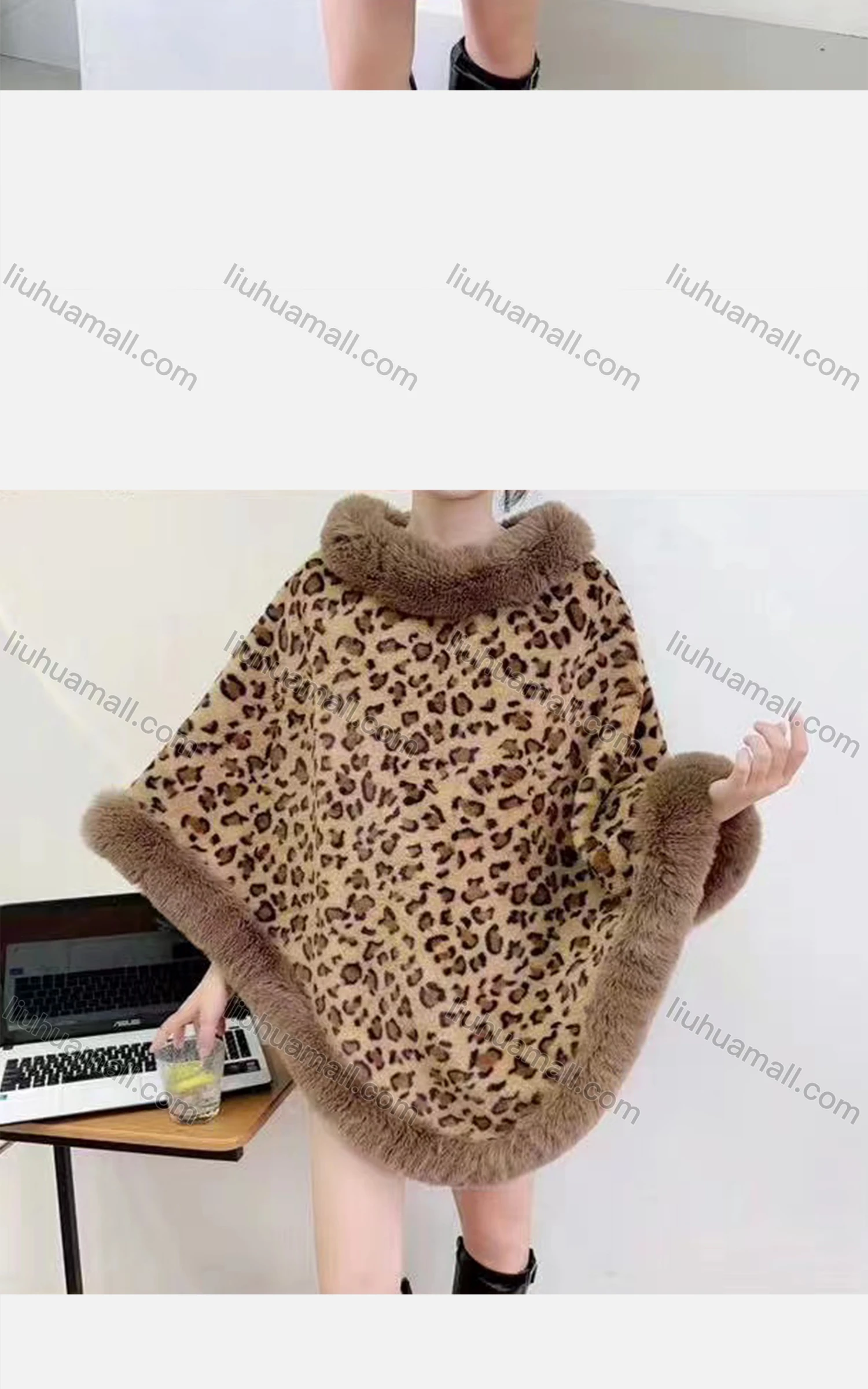 Wholesale Women's Fashion Causal Fuzzy Collar Thermal Leopard Cape - Liuhuamall