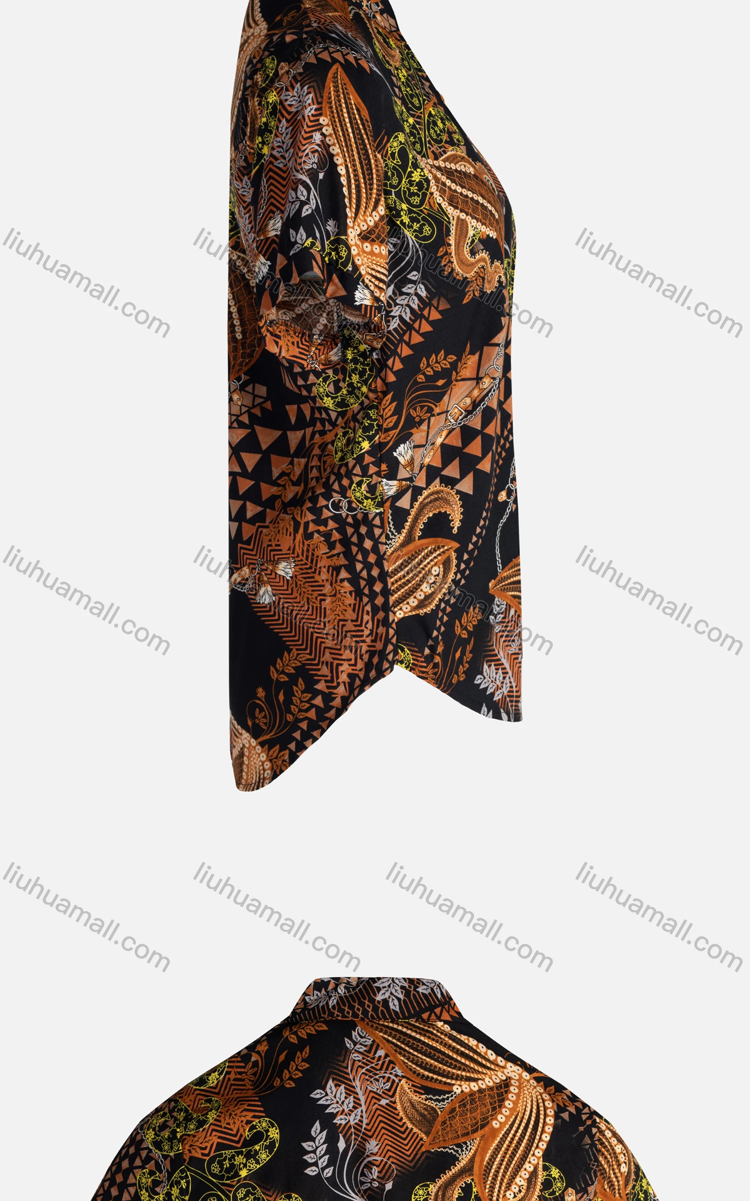 Wholesale Women's Vintage Short Sleeve Allower Print Button Down Shirt 23057# - Liuhuamall