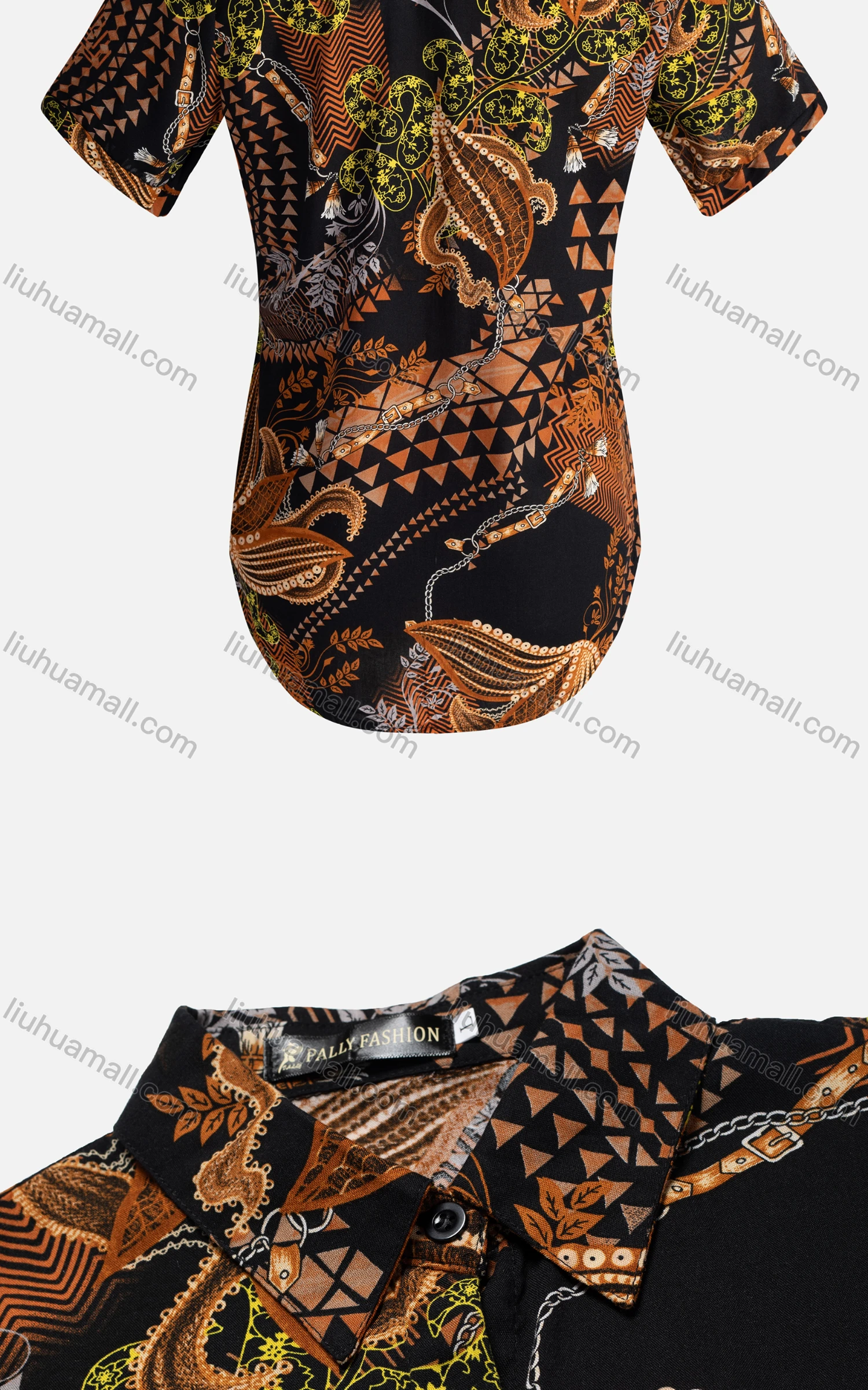 Wholesale Women's Vintage Short Sleeve Allower Print Button Down Shirt 23057# - Liuhuamall