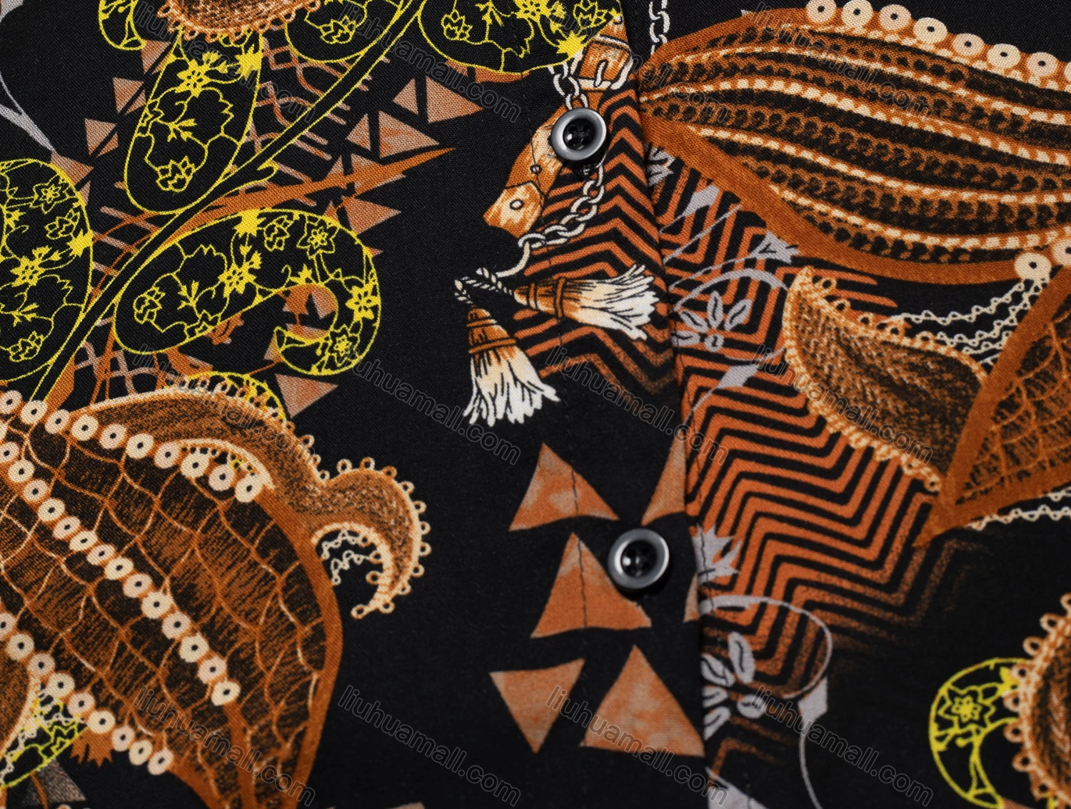 Wholesale Women's Vintage Short Sleeve Allower Print Button Down Shirt 23057# - Liuhuamall