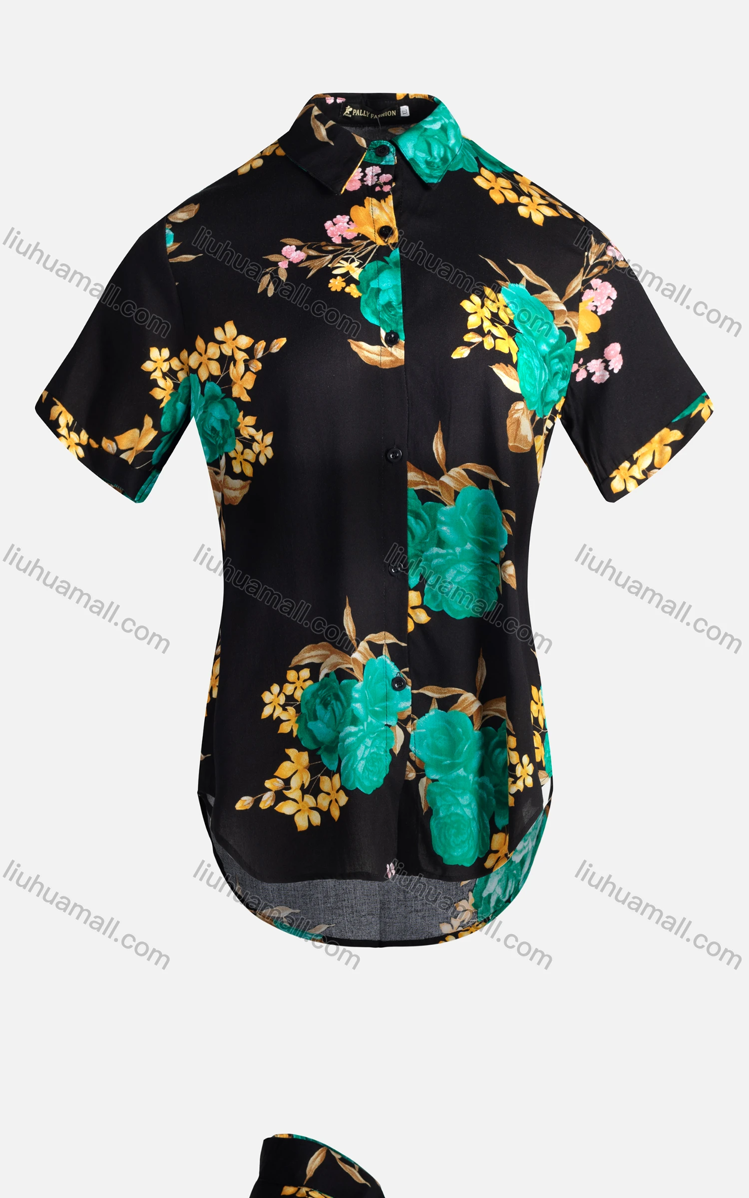 Wholesale Women's Vintage Short Sleeve Floral Pattern Button Down Shirt 23061# - Liuhuamall