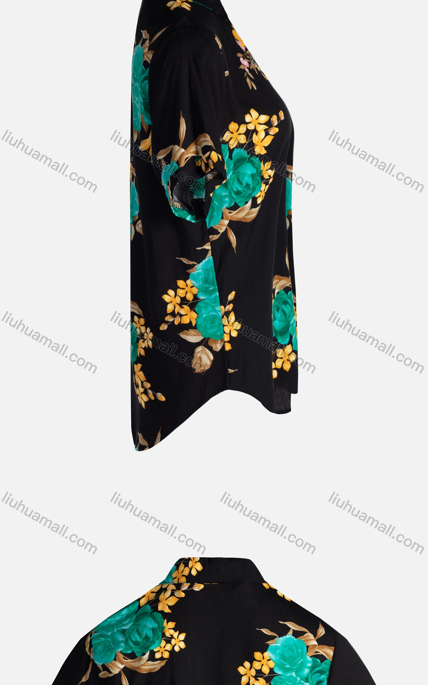 Wholesale Women's Vintage Short Sleeve Floral Pattern Button Down Shirt 23061# - Liuhuamall