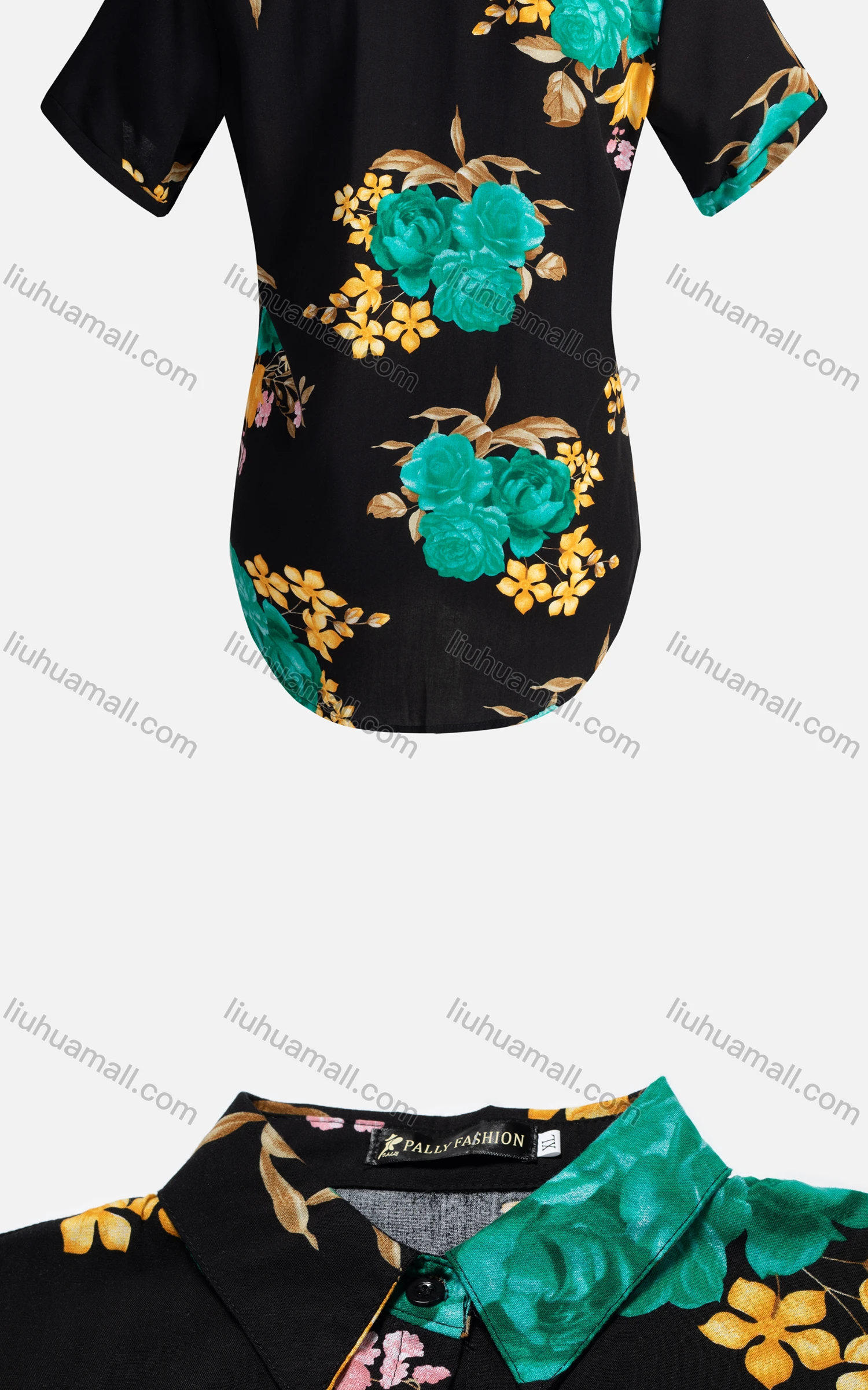 Wholesale Women's Vintage Short Sleeve Floral Pattern Button Down Shirt 23061# - Liuhuamall