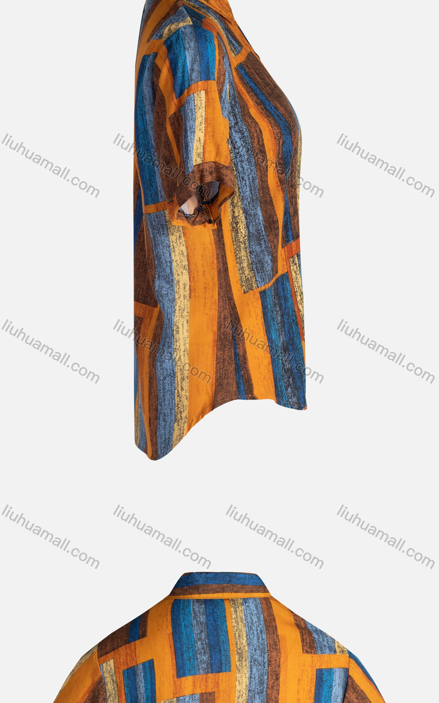 Wholesale Women's Vintage Short Sleeve Colorblock Button Down Shirt 23056# - Liuhuamall