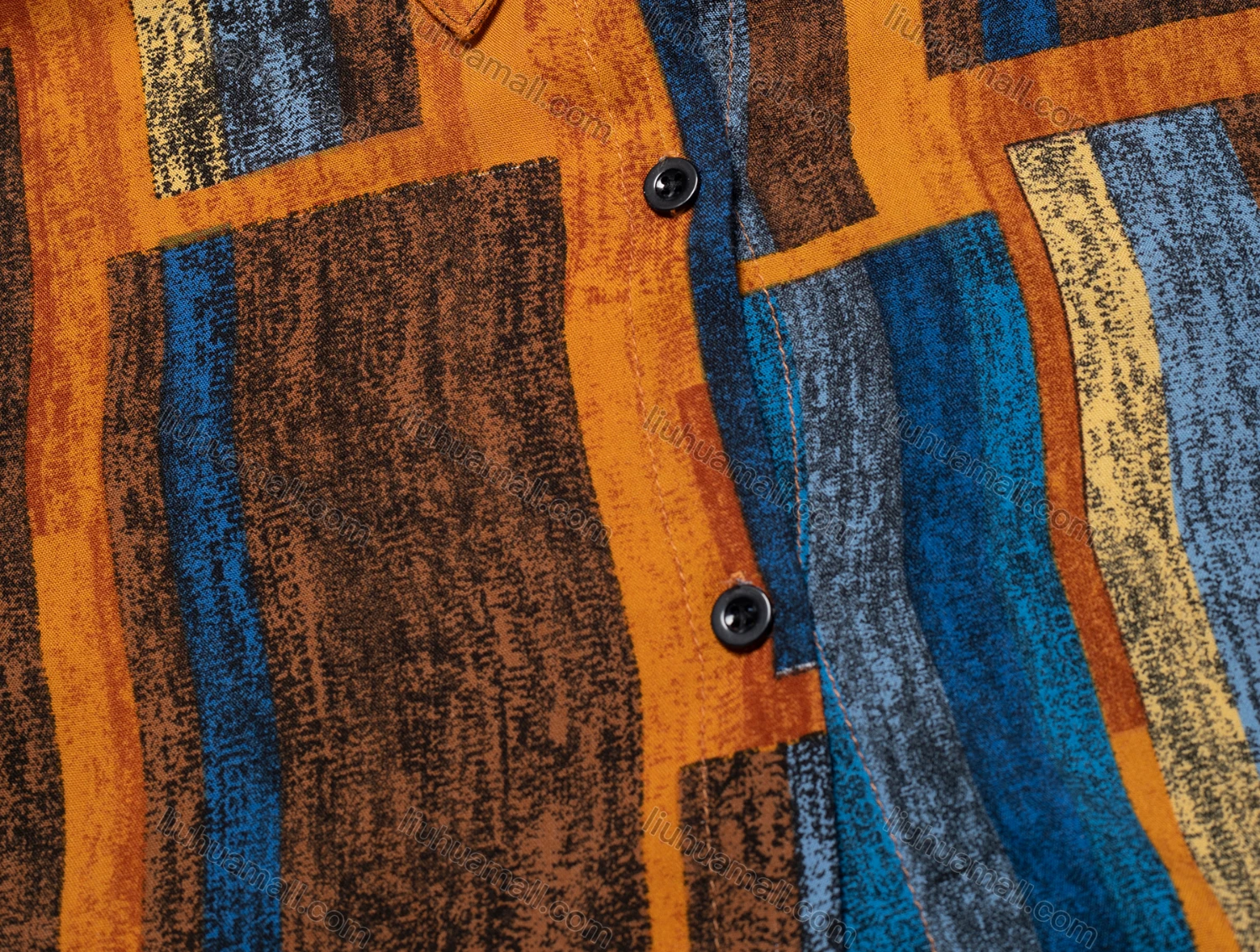 Wholesale Women's Vintage Short Sleeve Colorblock Button Down Shirt 23056# - Liuhuamall