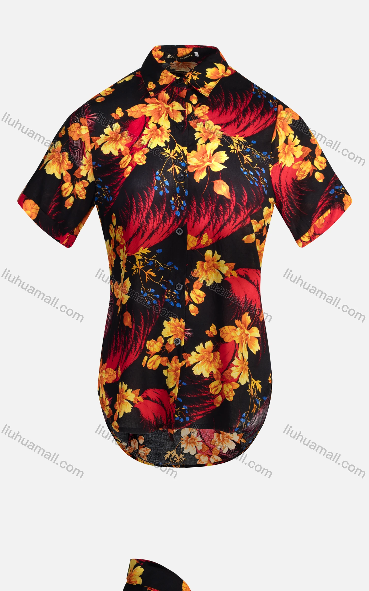 Wholesale Women's Vintage Short Sleeve Botanical Floral Pattern Button Down Shirt 23052# - Liuhuamall