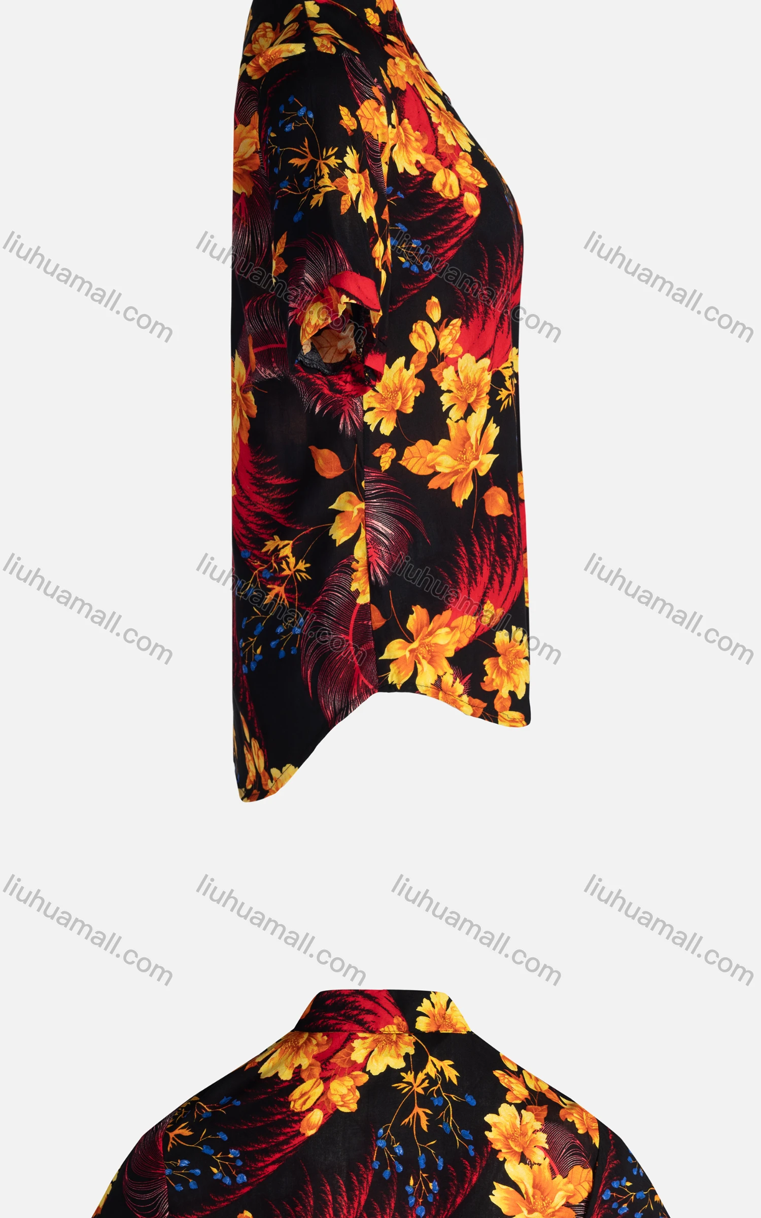 Wholesale Women's Vintage Short Sleeve Botanical Floral Pattern Button Down Shirt 23052# - Liuhuamall