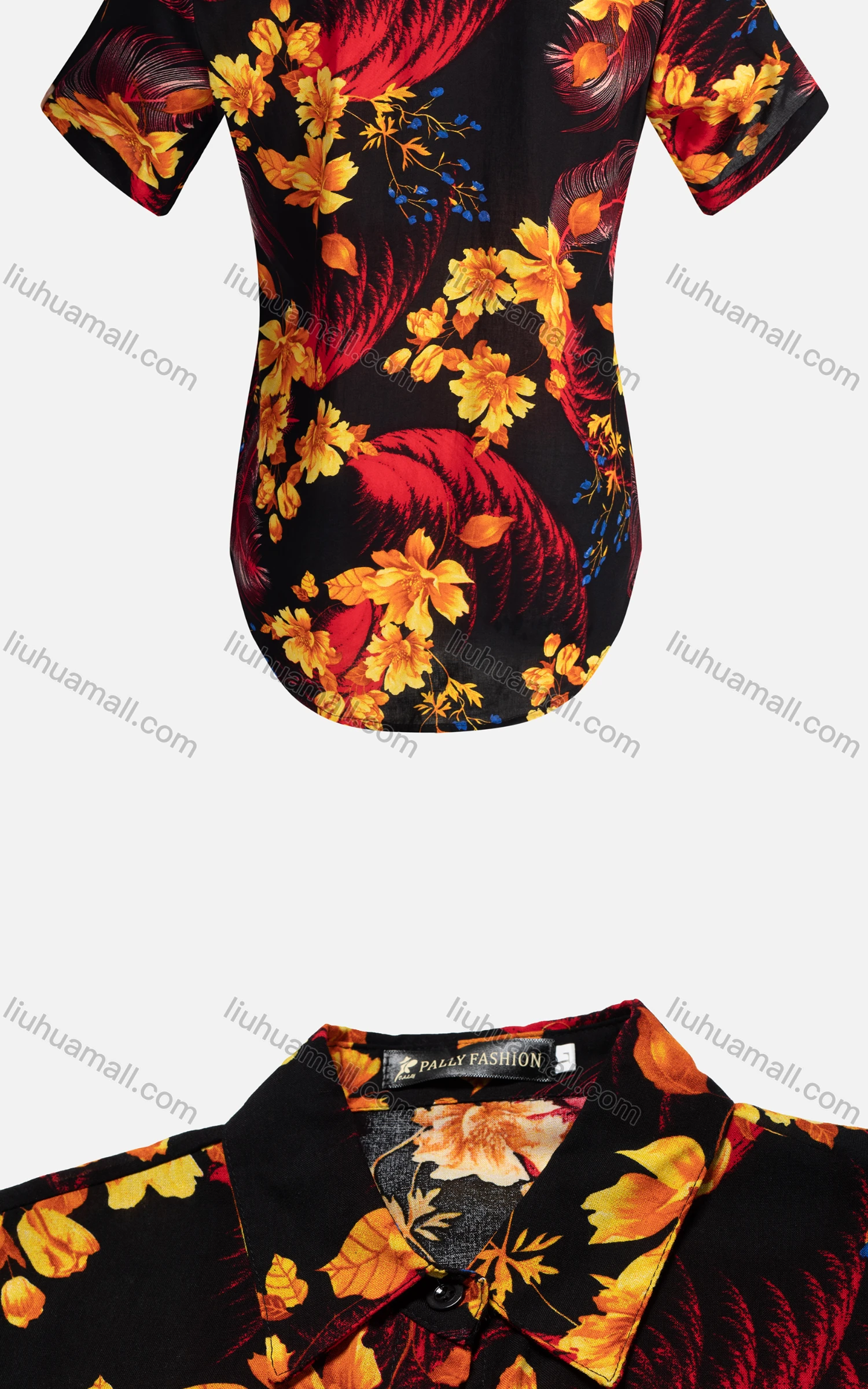 Wholesale Women's Vintage Short Sleeve Botanical Floral Pattern Button Down Shirt 23052# - Liuhuamall