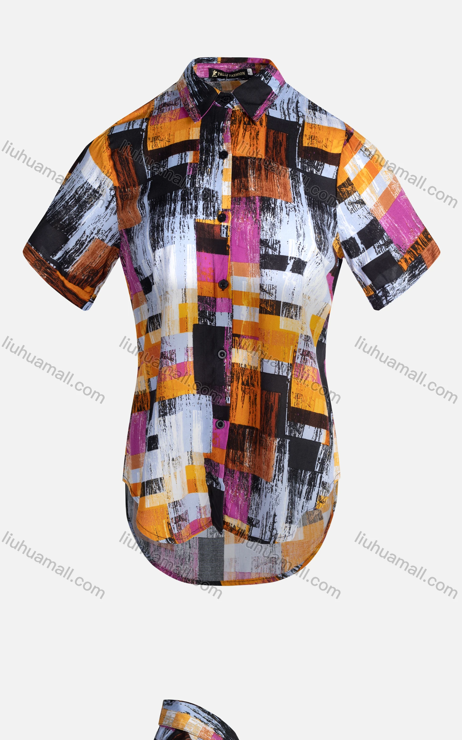 Wholesale Women's Vintage Short Sleeve ColorBlock Button Down Shirt 23055# - Liuhuamall