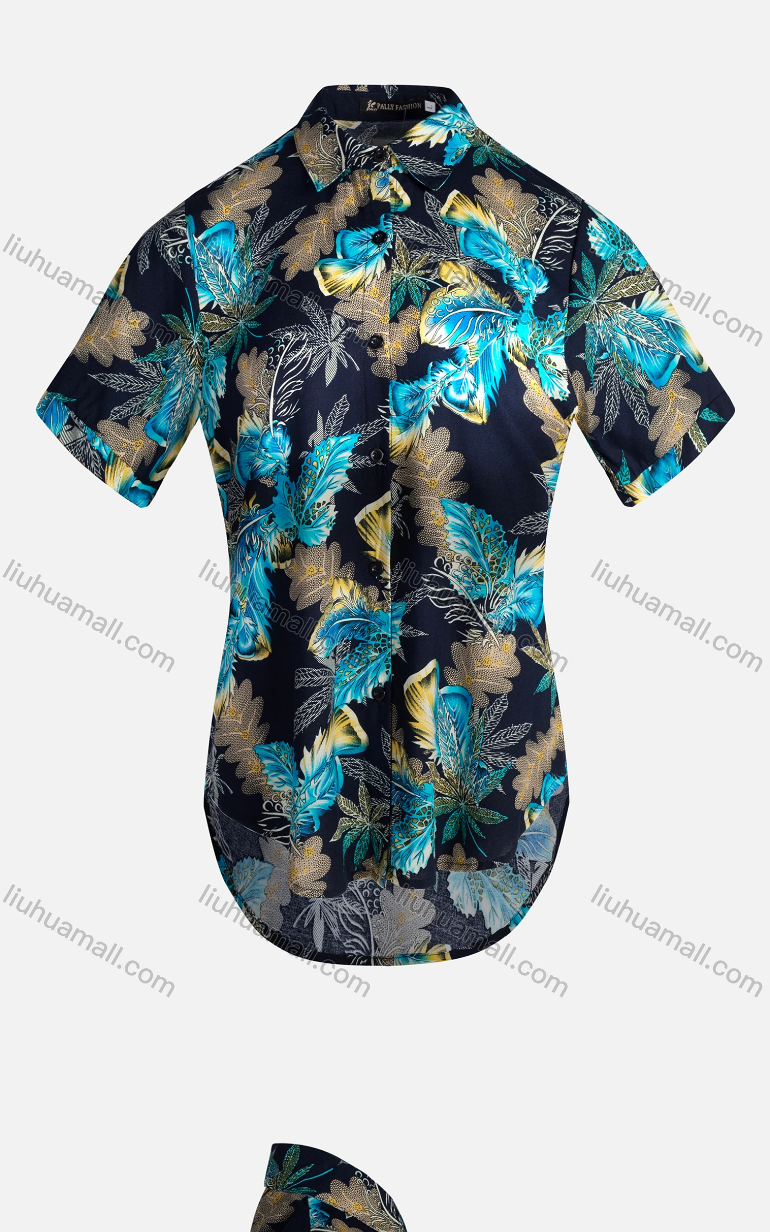 Wholesale Women's Vintage Short Sleeve Botanical Pattern Collared Button Down Shirt 23051# - Liuhuamall