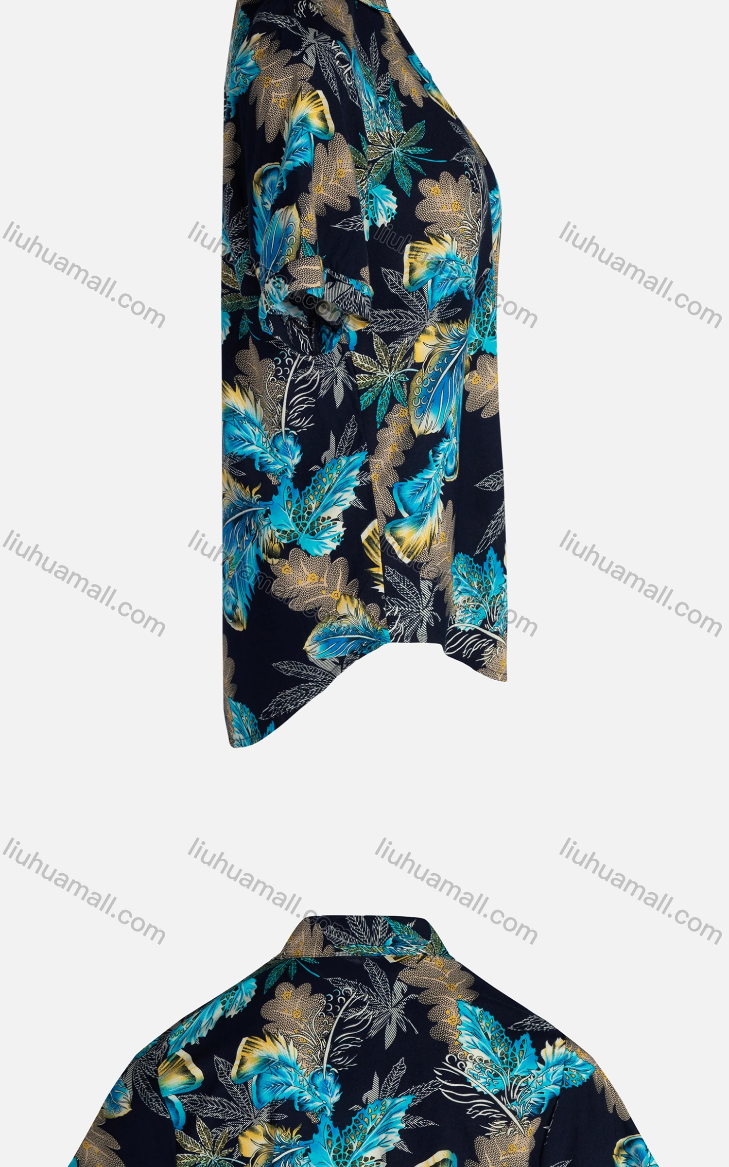 Wholesale Women's Vintage Short Sleeve Botanical Pattern Collared Button Down Shirt 23051# - Liuhuamall