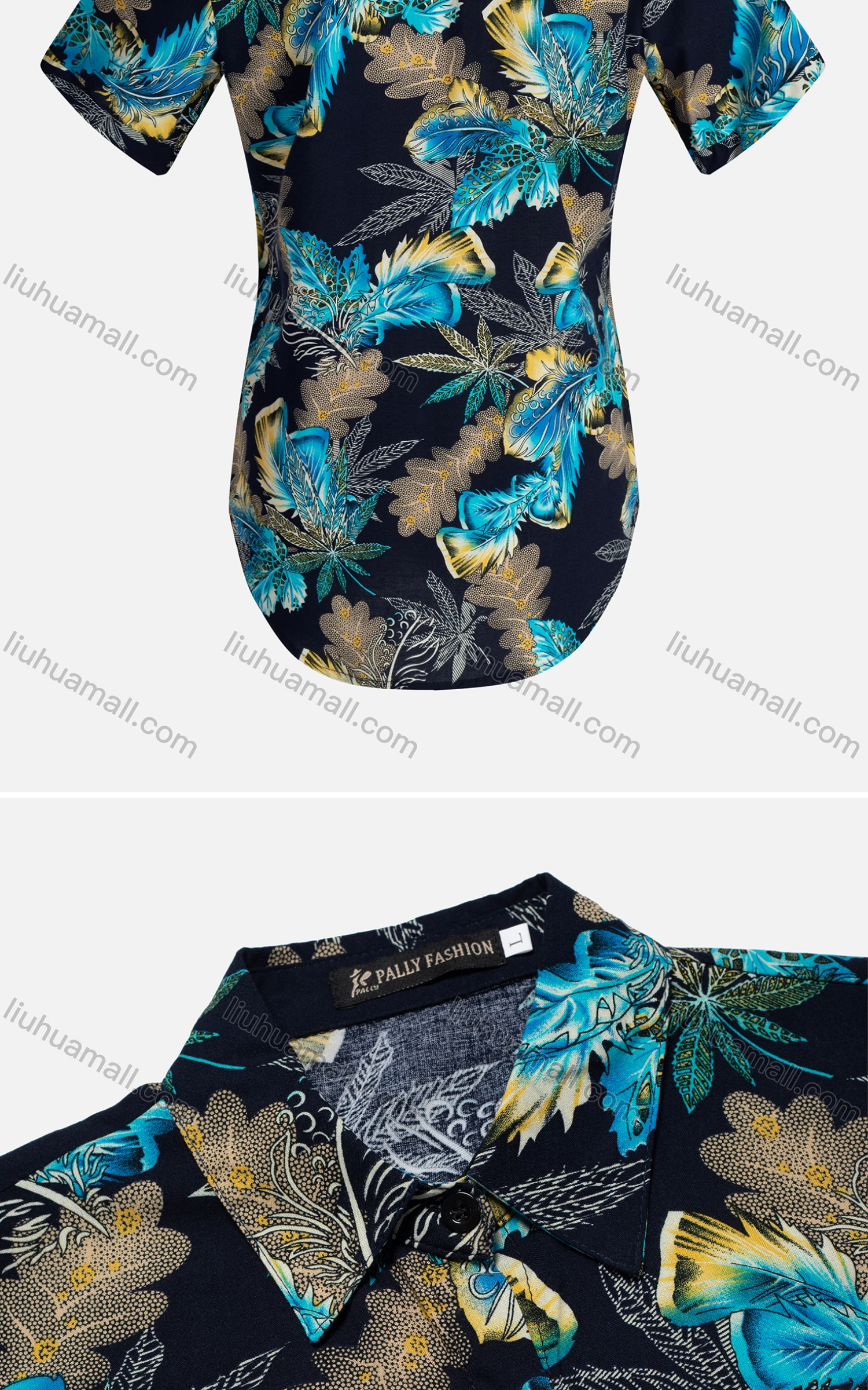 Wholesale Women's Vintage Short Sleeve Botanical Pattern Collared Button Down Shirt 23051# - Liuhuamall