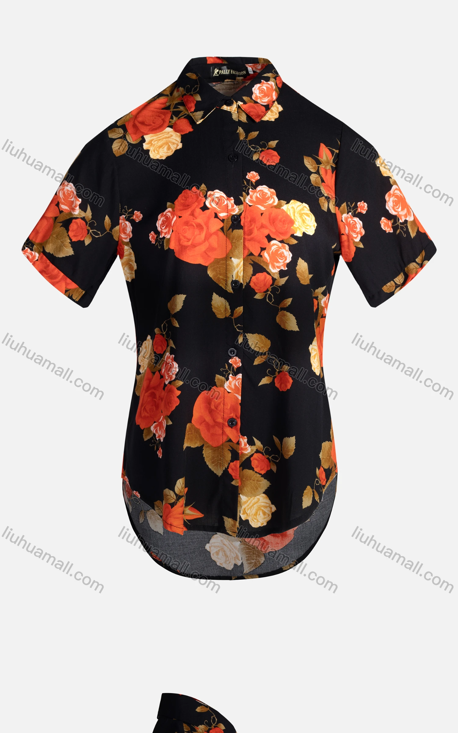 Wholesale Women's Vintage Short Sleeve Floral Pattern Collared Button Down Shirt 23058# - Liuhuamall