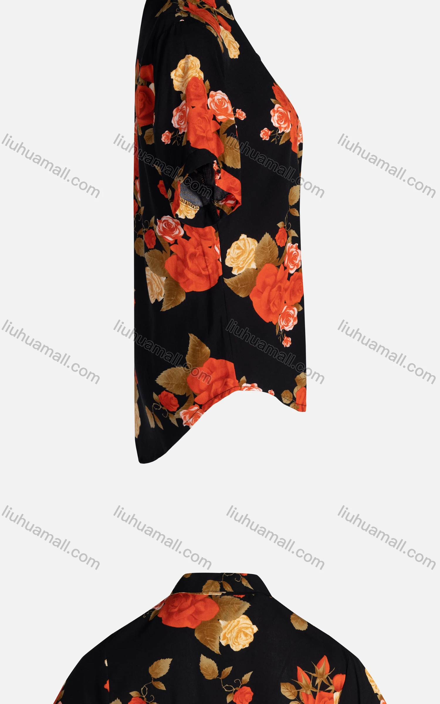 Wholesale Women's Vintage Short Sleeve Floral Pattern Collared Button Down Shirt 23058# - Liuhuamall