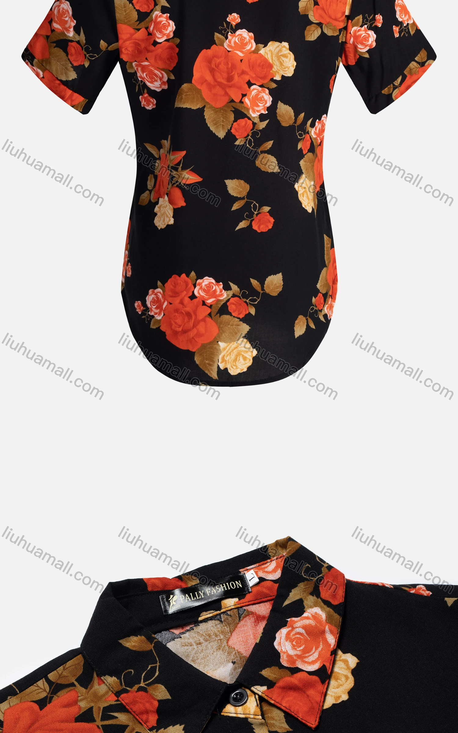 Wholesale Women's Vintage Short Sleeve Floral Pattern Collared Button Down Shirt 23058# - Liuhuamall