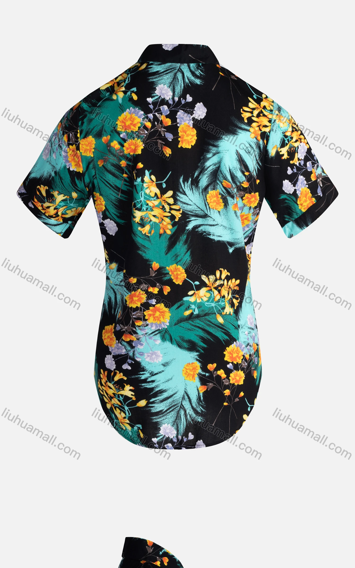 Wholesale Women's Vintage Short Sleeve Botanical Floral Pattern Collared Button Down Shirt 23054# - Liuhuamall