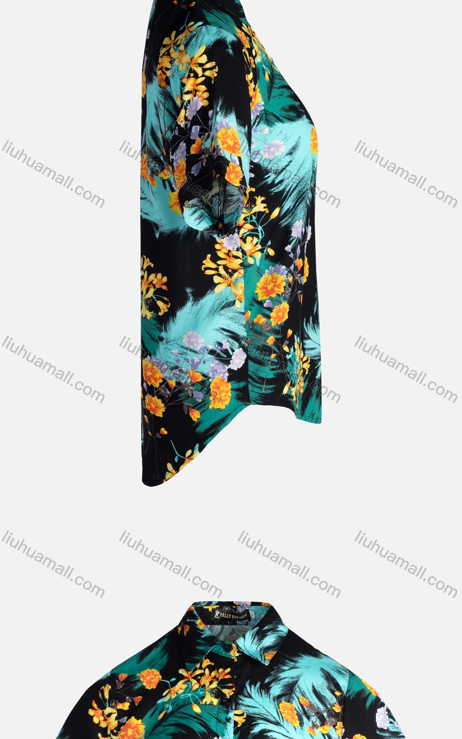 Wholesale Women's Vintage Short Sleeve Botanical Floral Pattern Collared Button Down Shirt 23054# - Liuhuamall