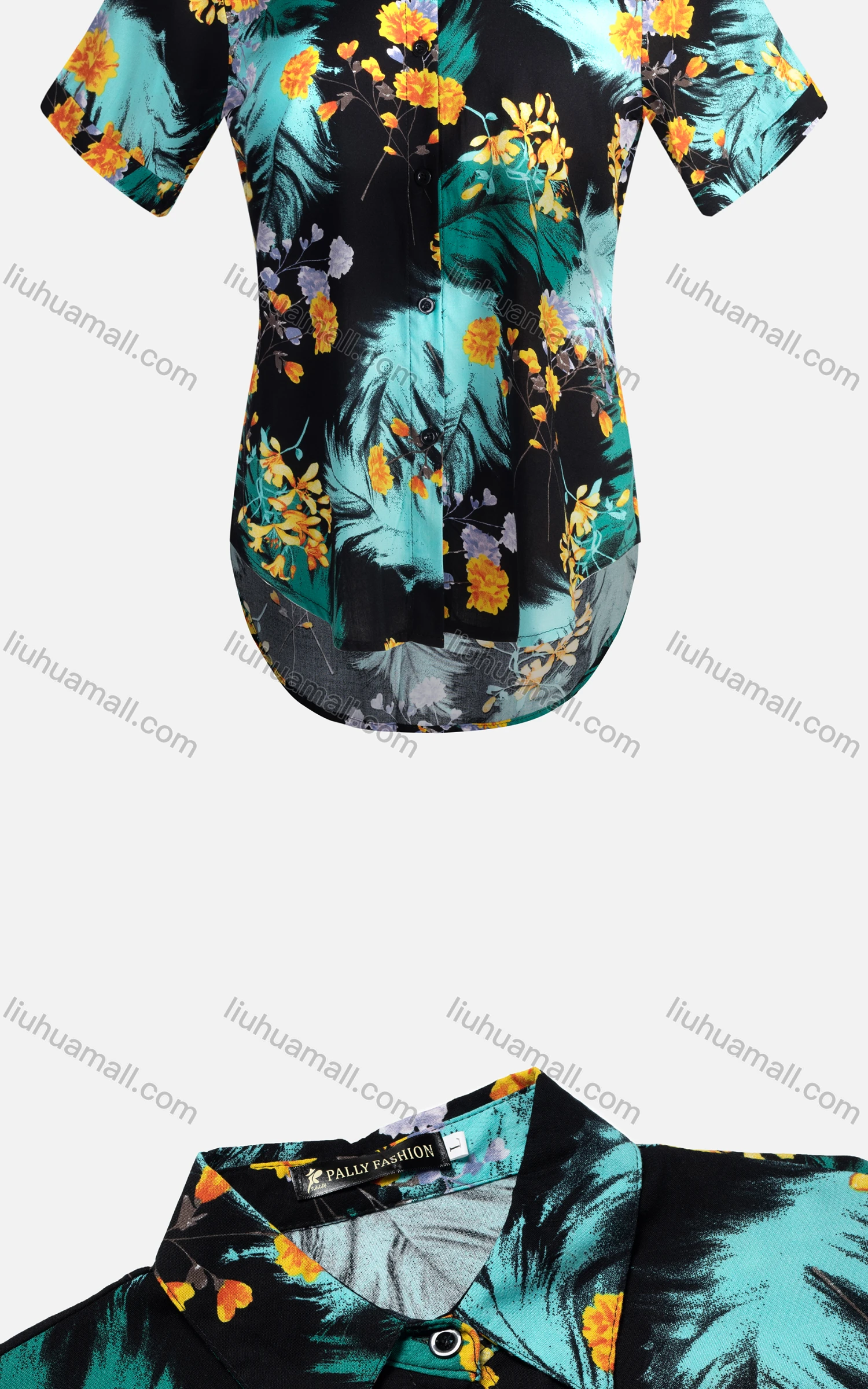 Wholesale Women's Vintage Short Sleeve Botanical Floral Pattern Collared Button Down Shirt 23054# - Liuhuamall