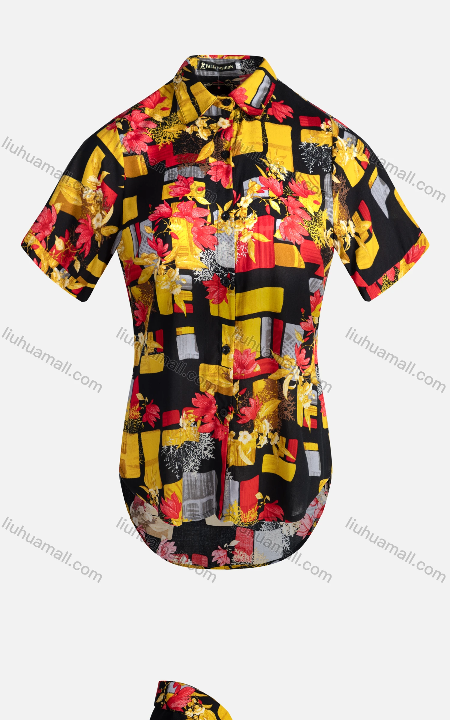 Wholesale Women's Vintage Short Sleeve Colorblock Floral Pattern Collared Button Down Shirt 23053# - Liuhuamall