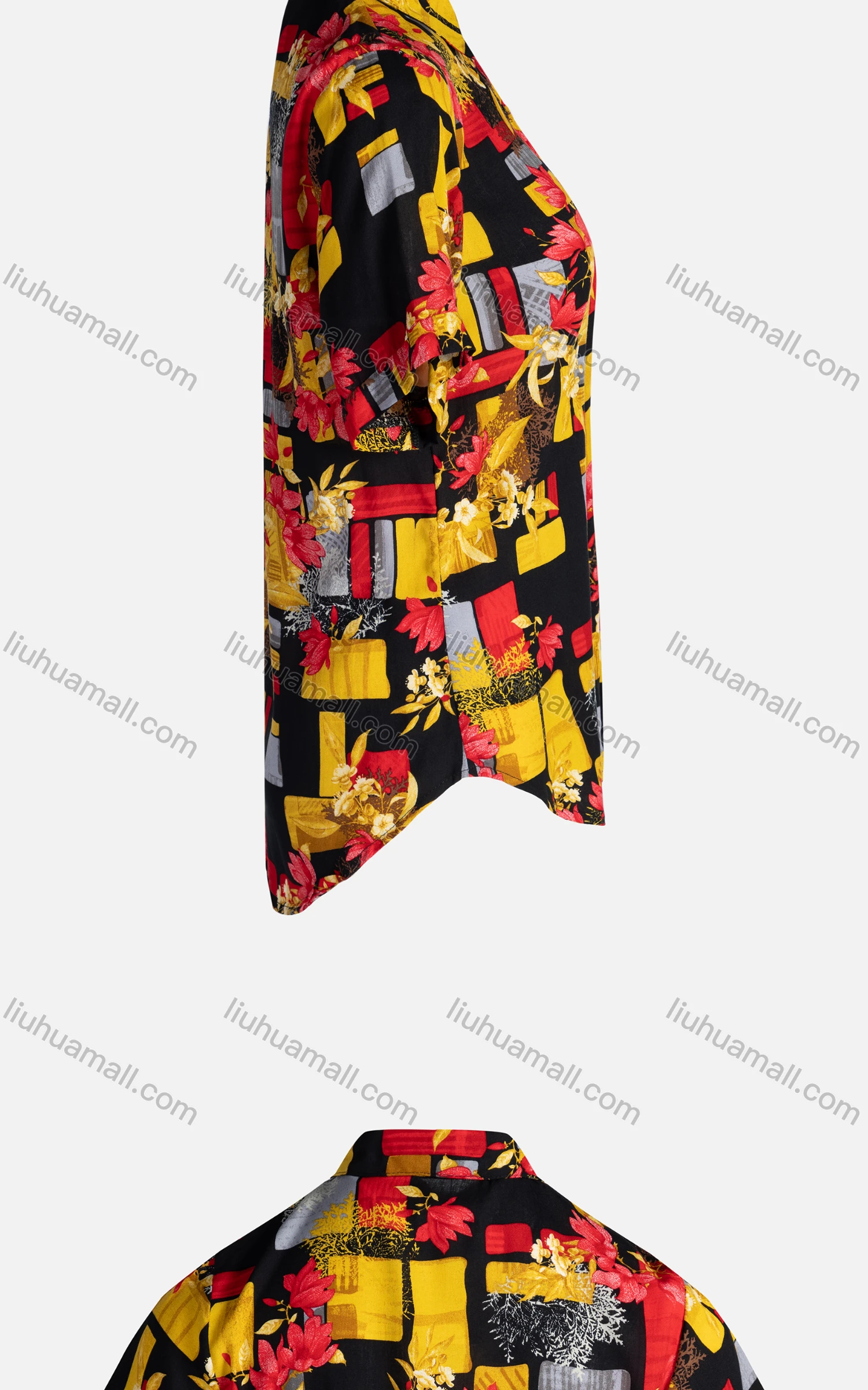 Wholesale Women's Vintage Short Sleeve Colorblock Floral Pattern Collared Button Down Shirt 23053# - Liuhuamall