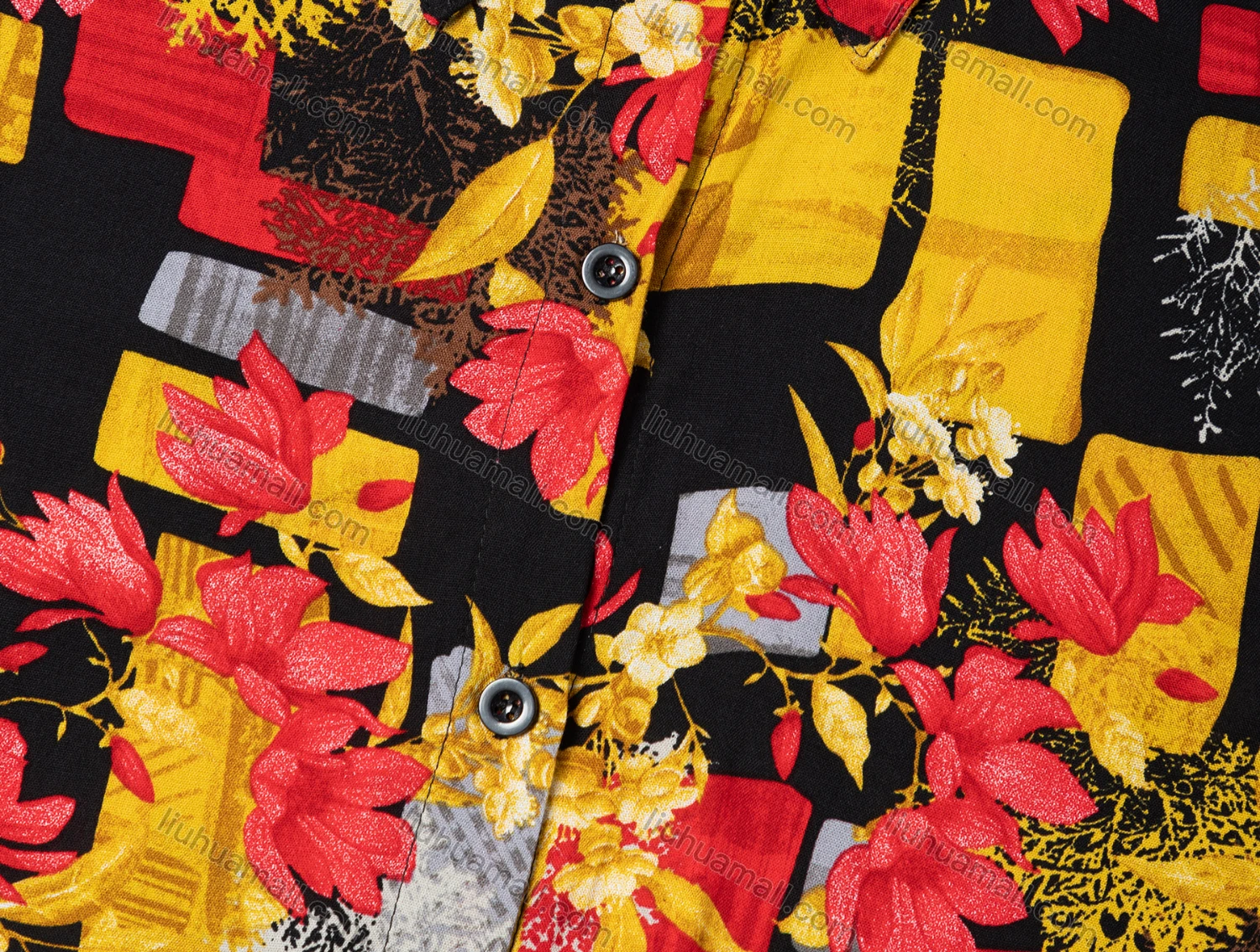 Wholesale Women's Vintage Short Sleeve Colorblock Floral Pattern Collared Button Down Shirt 23053# - Liuhuamall