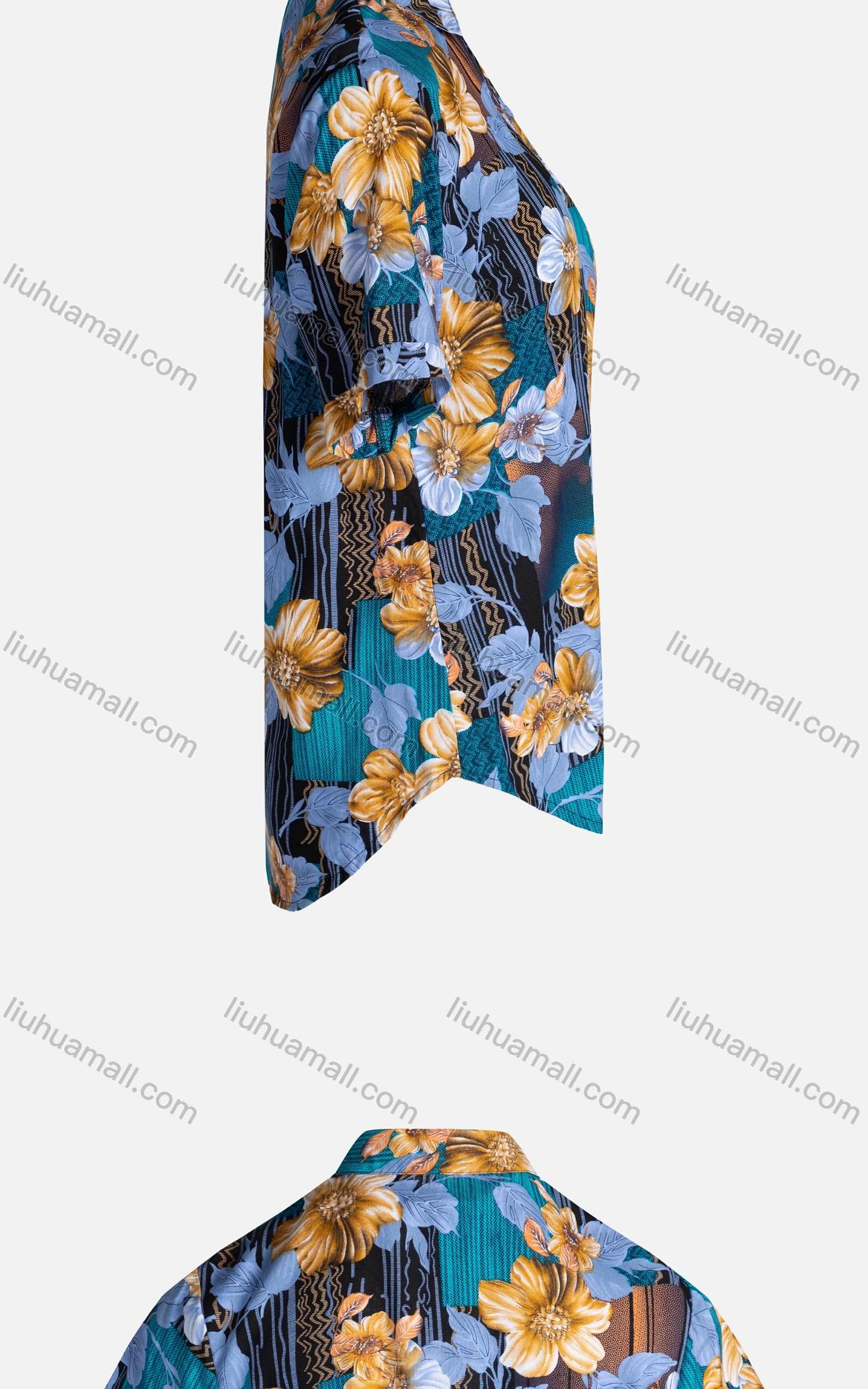 Wholesale Women's Vintage Short Sleeve Chevron Floral Pattern Collared Button Down Shirt 23050# - Liuhuamall