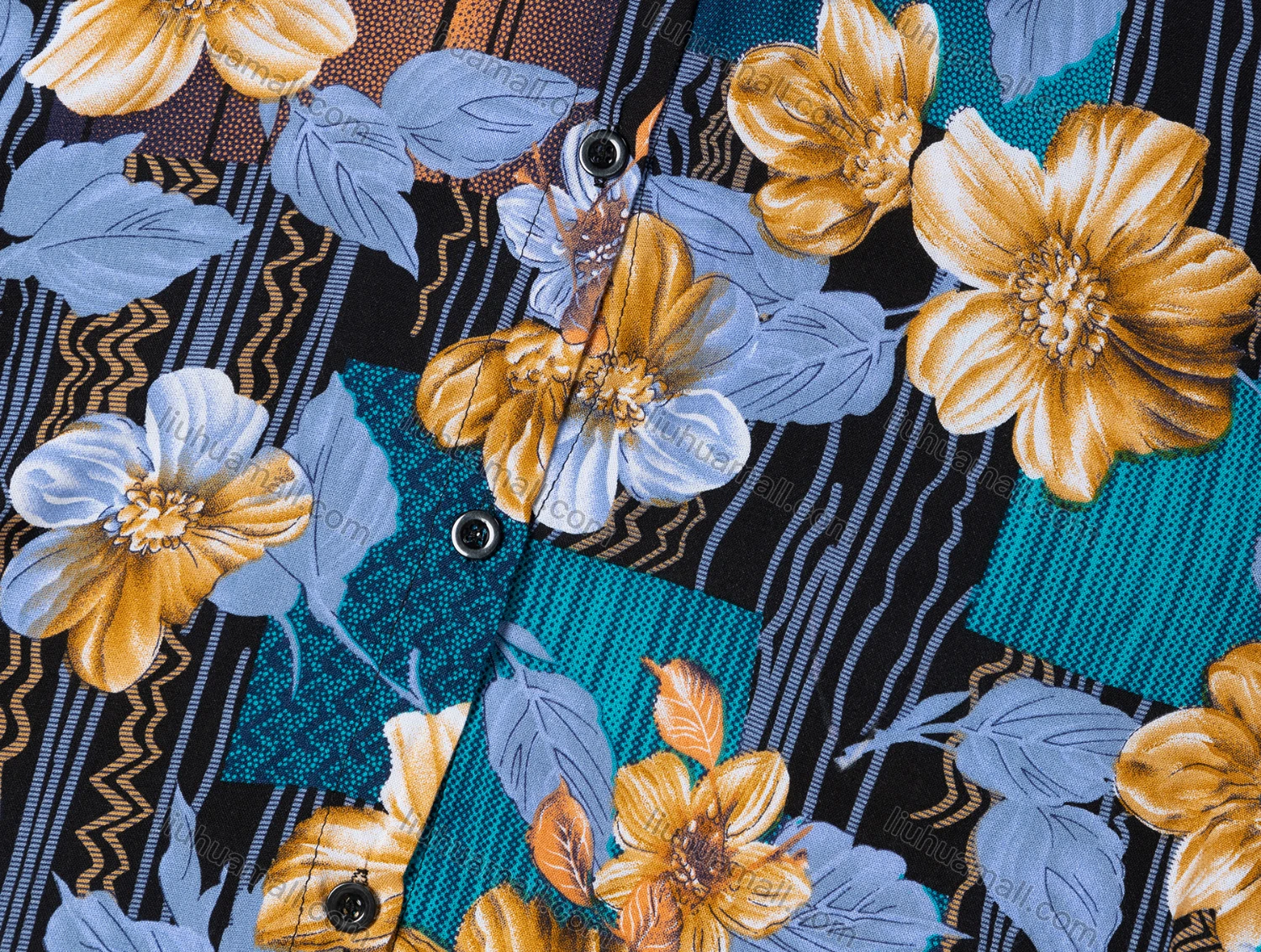 Wholesale Women's Vintage Short Sleeve Chevron Floral Pattern Collared Button Down Shirt 23050# - Liuhuamall