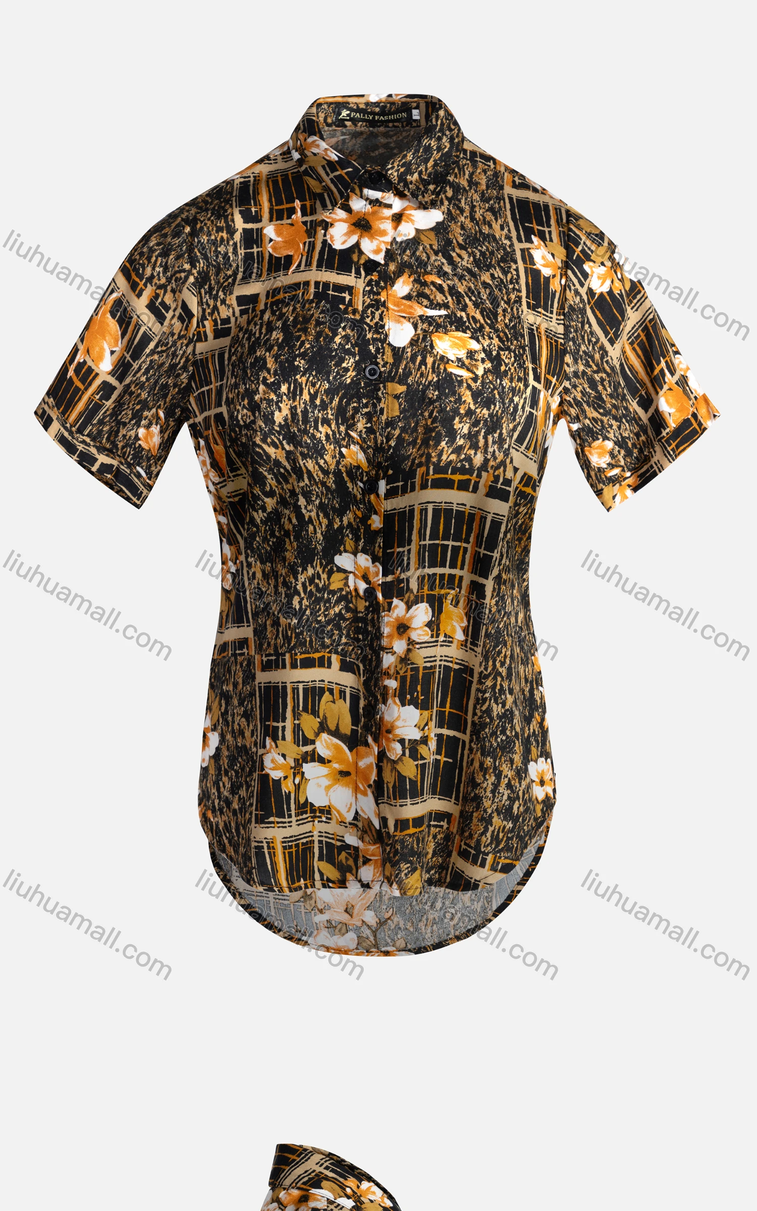 Wholesale Women's Vintage Short Sleeve Leopard Floral Pattern Collared Button Down Shirt 23062# - Liuhuamall