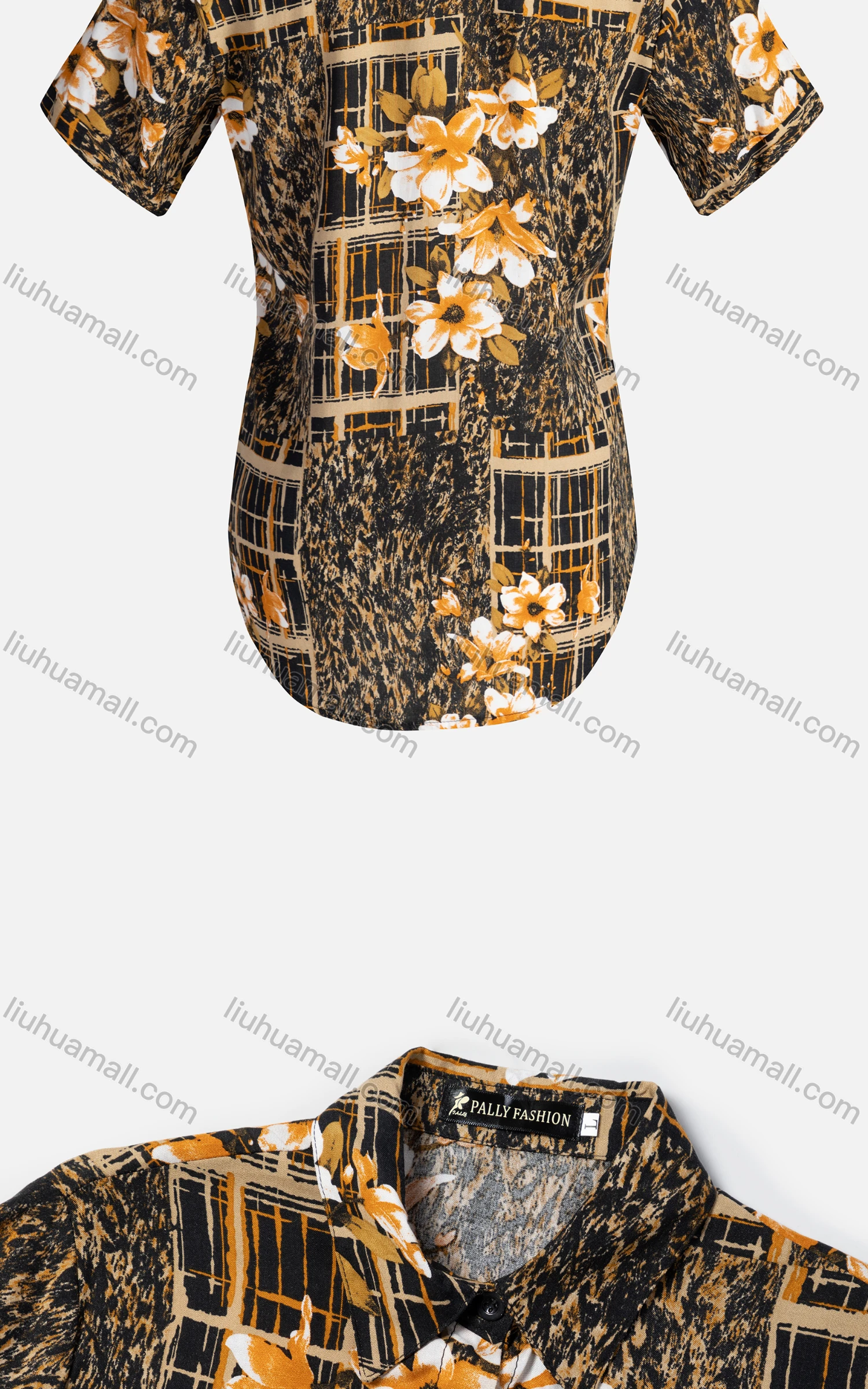 Wholesale Women's Vintage Short Sleeve Leopard Floral Pattern Collared Button Down Shirt 23062# - Liuhuamall