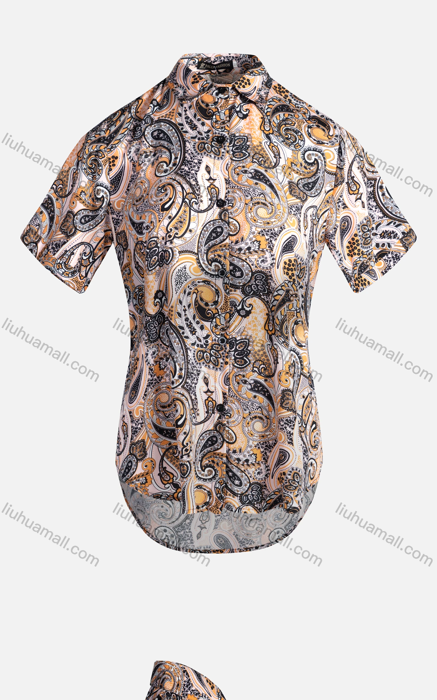 Wholesale Women's Vintage Short Sleeve Paisley Pattern Button Down Shirt 23035# - Liuhuamall